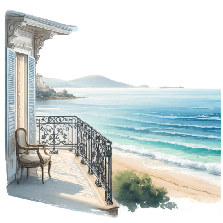 Beige Balcony Overlooking Blue Ocean Vinyl Sticker Decal