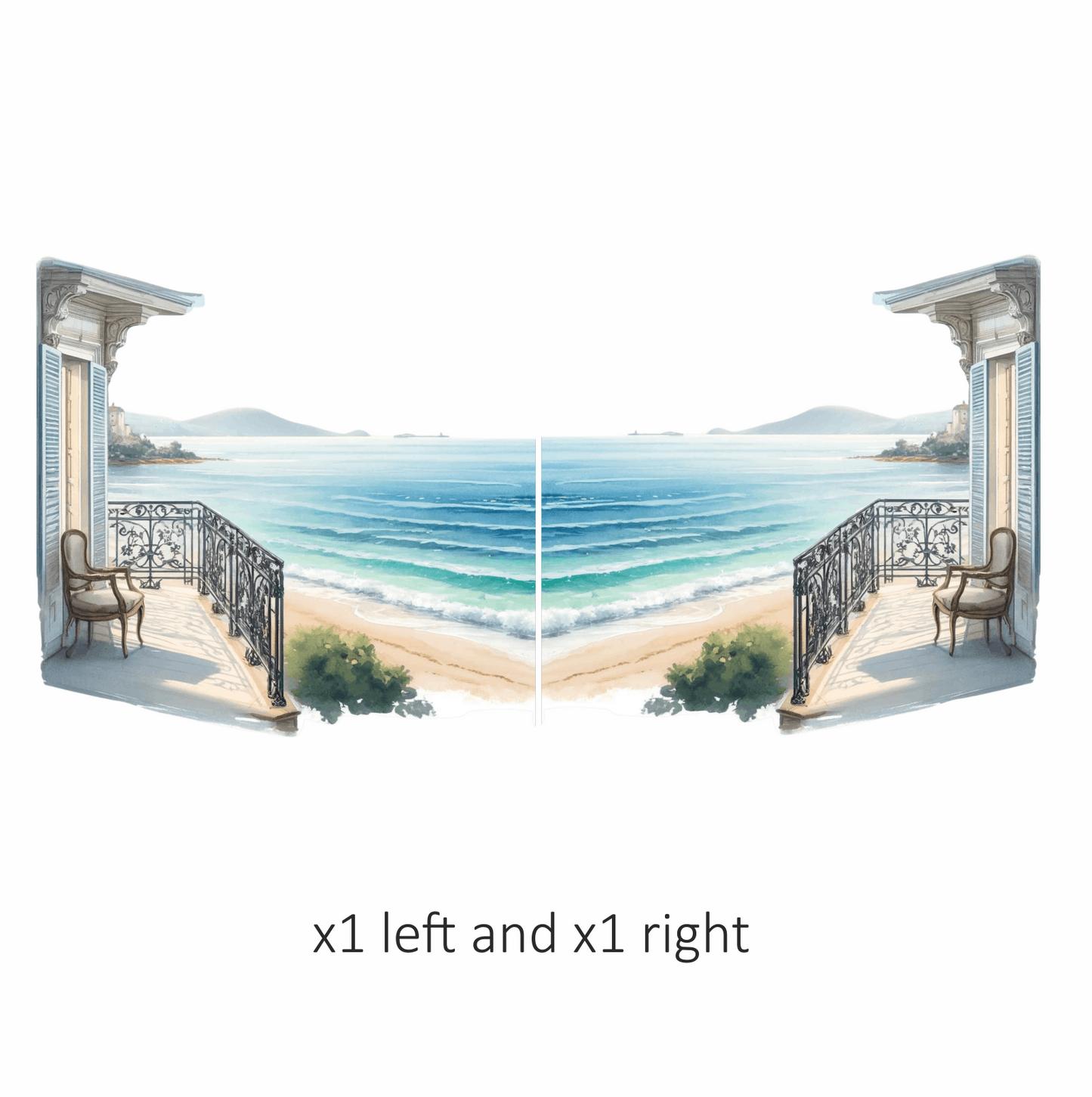 Beige Balcony Overlooking Blue Ocean Vinyl Sticker Decal