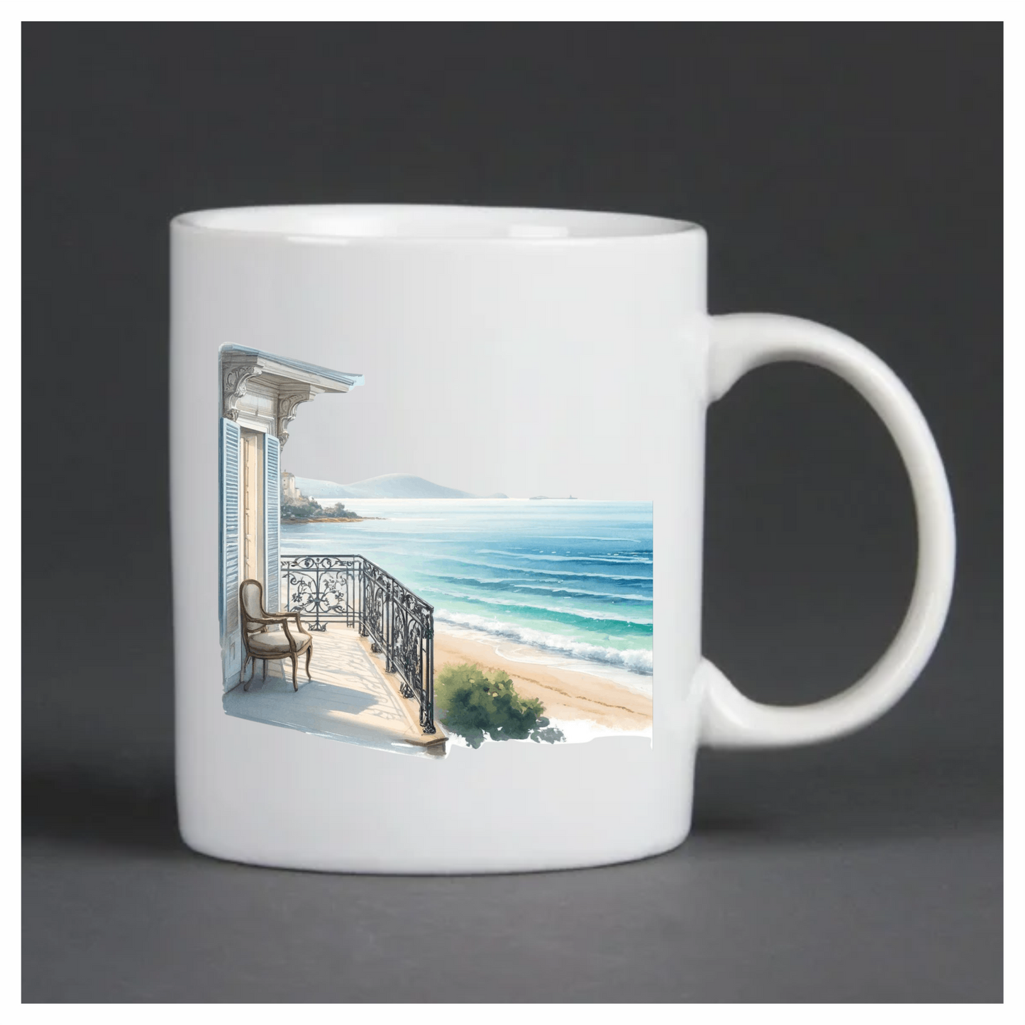 Beige Balcony Overlooking Blue Ocean Vinyl Sticker Decal