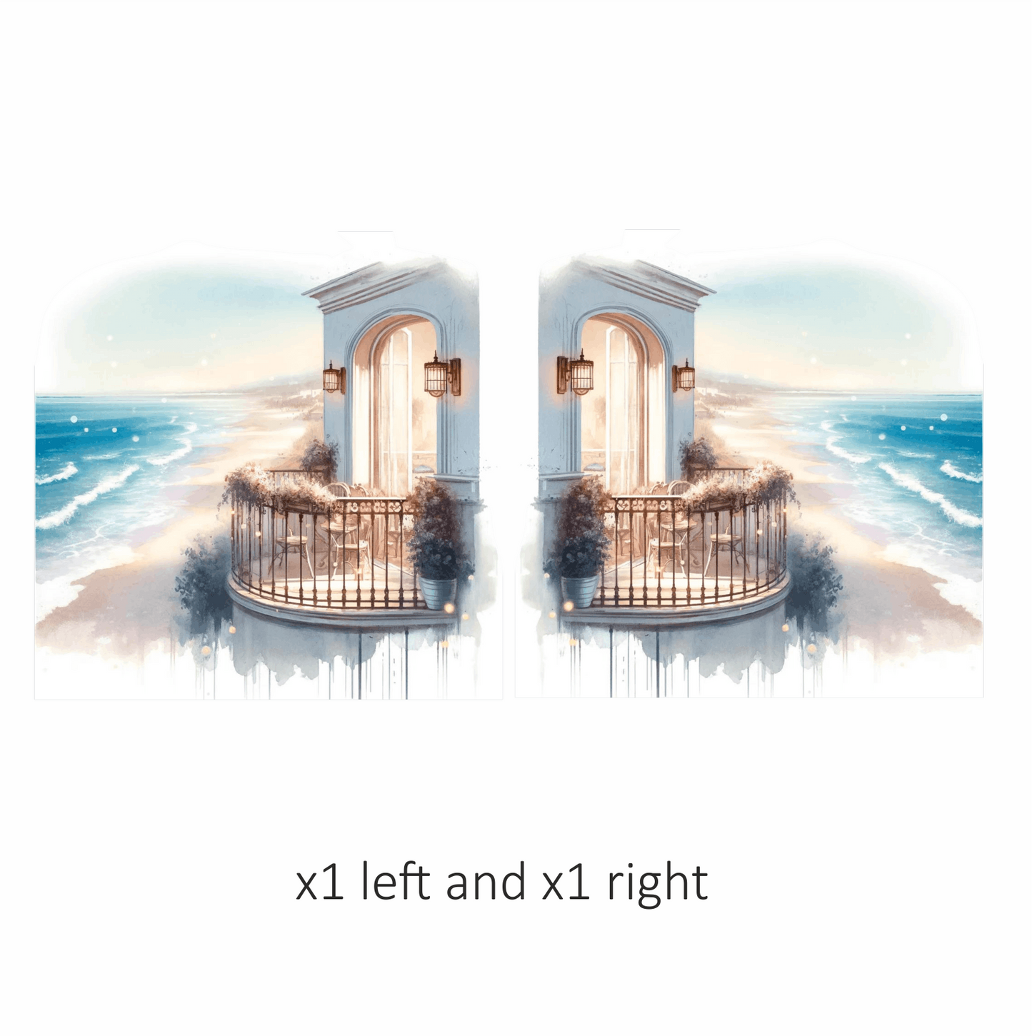 Beige Balcony Overlooking Blue Ocean Waves Vinyl Sticker Decal