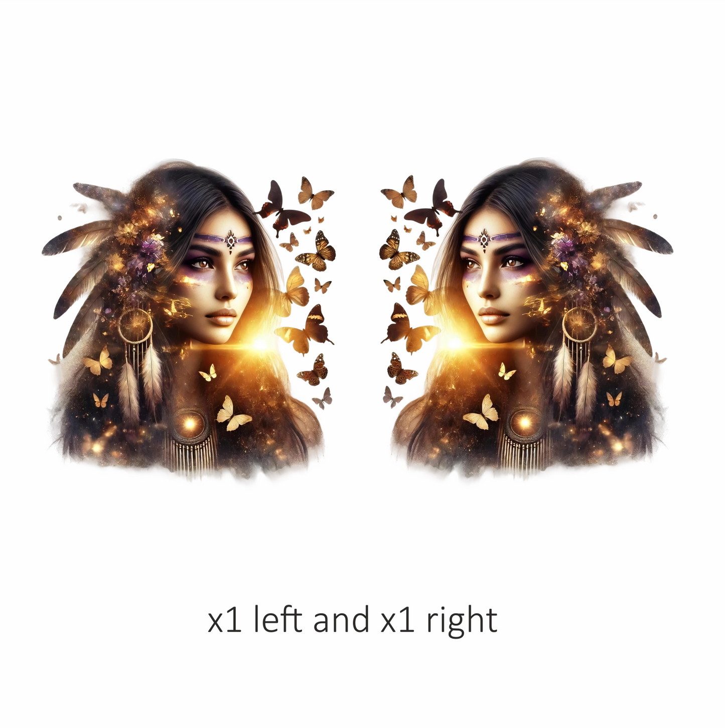Golden Woman With Butterflies And Feathers Vinyl Sticker Decal