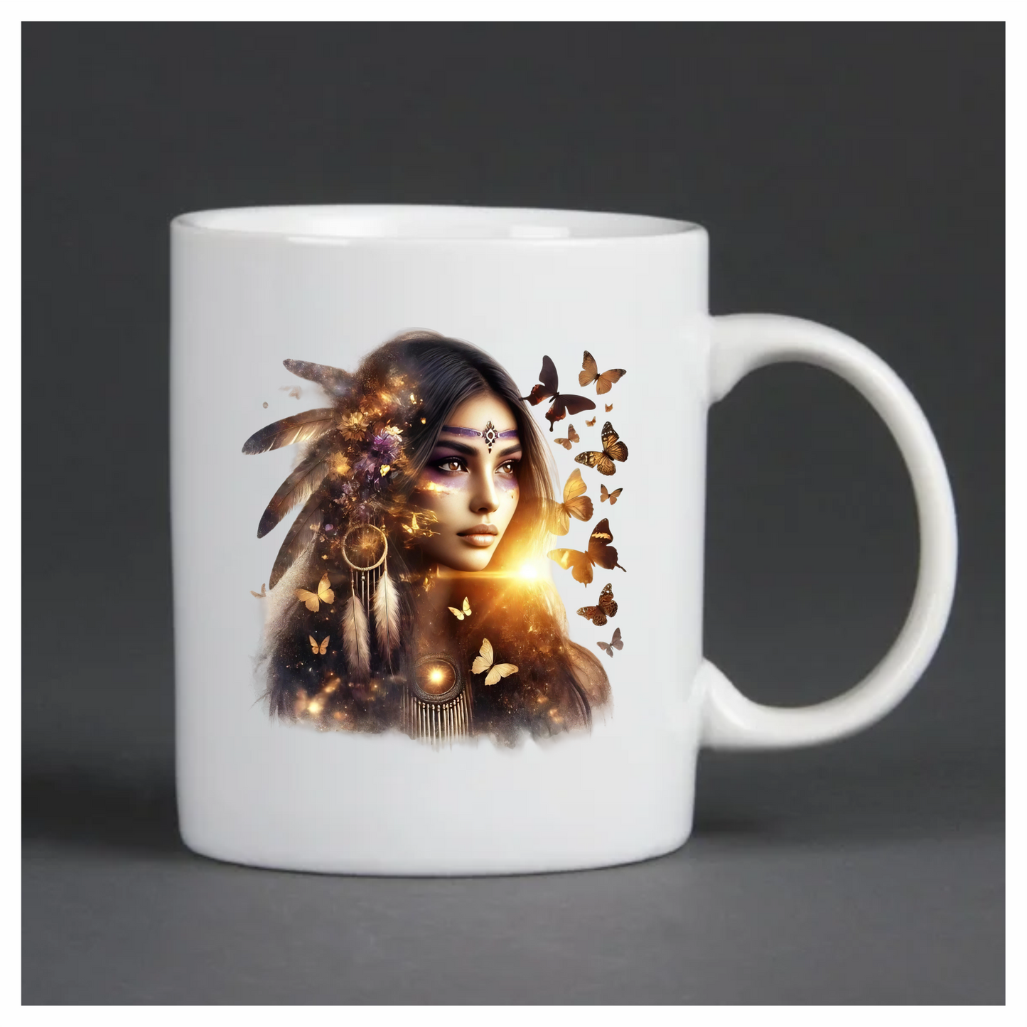 Golden Woman With Butterflies And Feathers Vinyl Sticker Decal