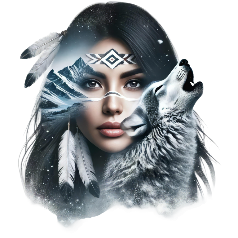 White Woman With Feathers And Wolf Vinyl Sticker Decal