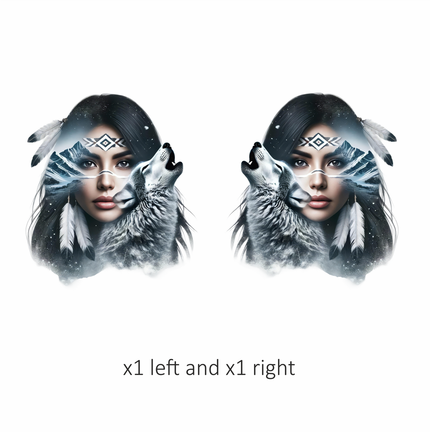 White Woman With Feathers And Wolf Vinyl Sticker Decal