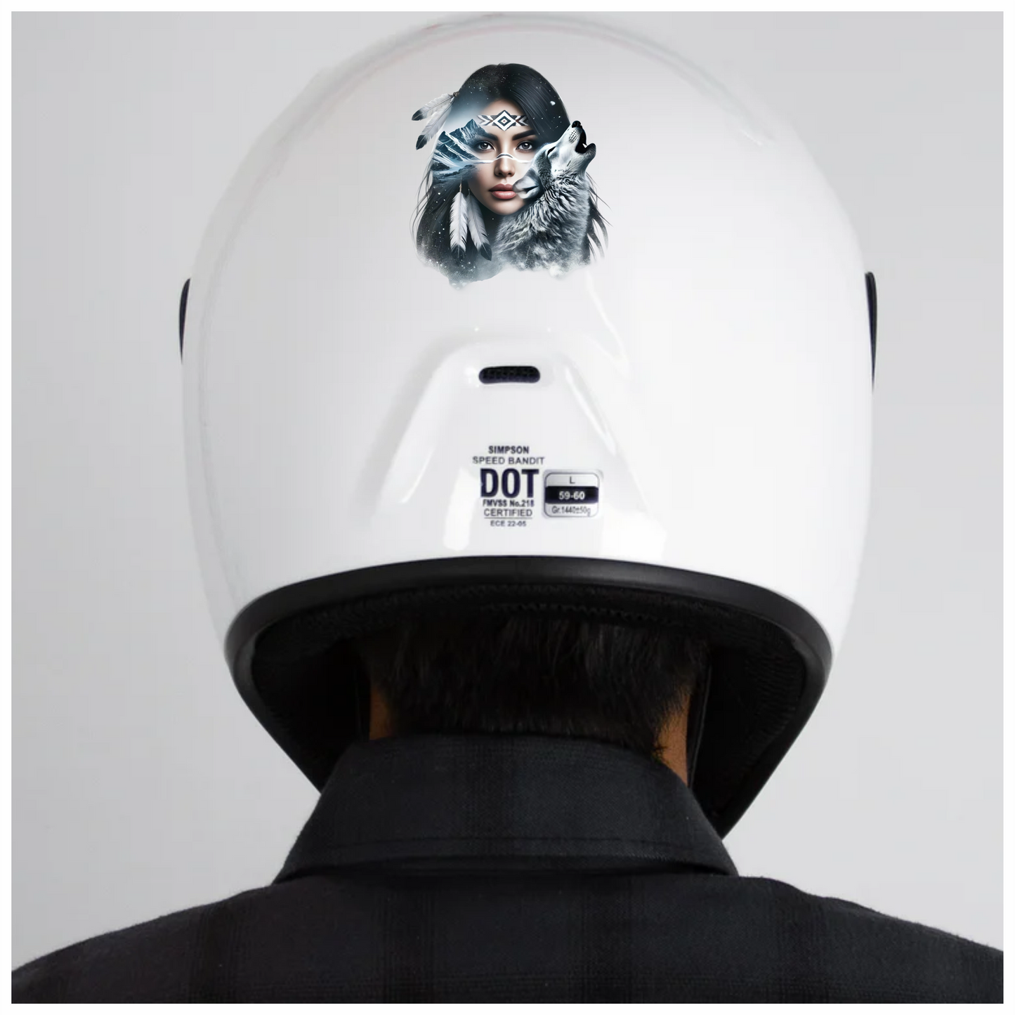 White Woman With Feathers And Wolf Vinyl Sticker Decal