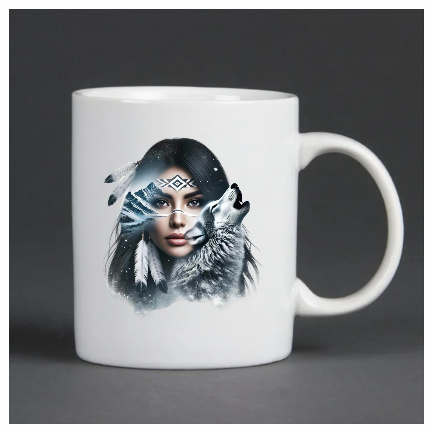 White Woman With Feathers And Wolf Vinyl Sticker Decal