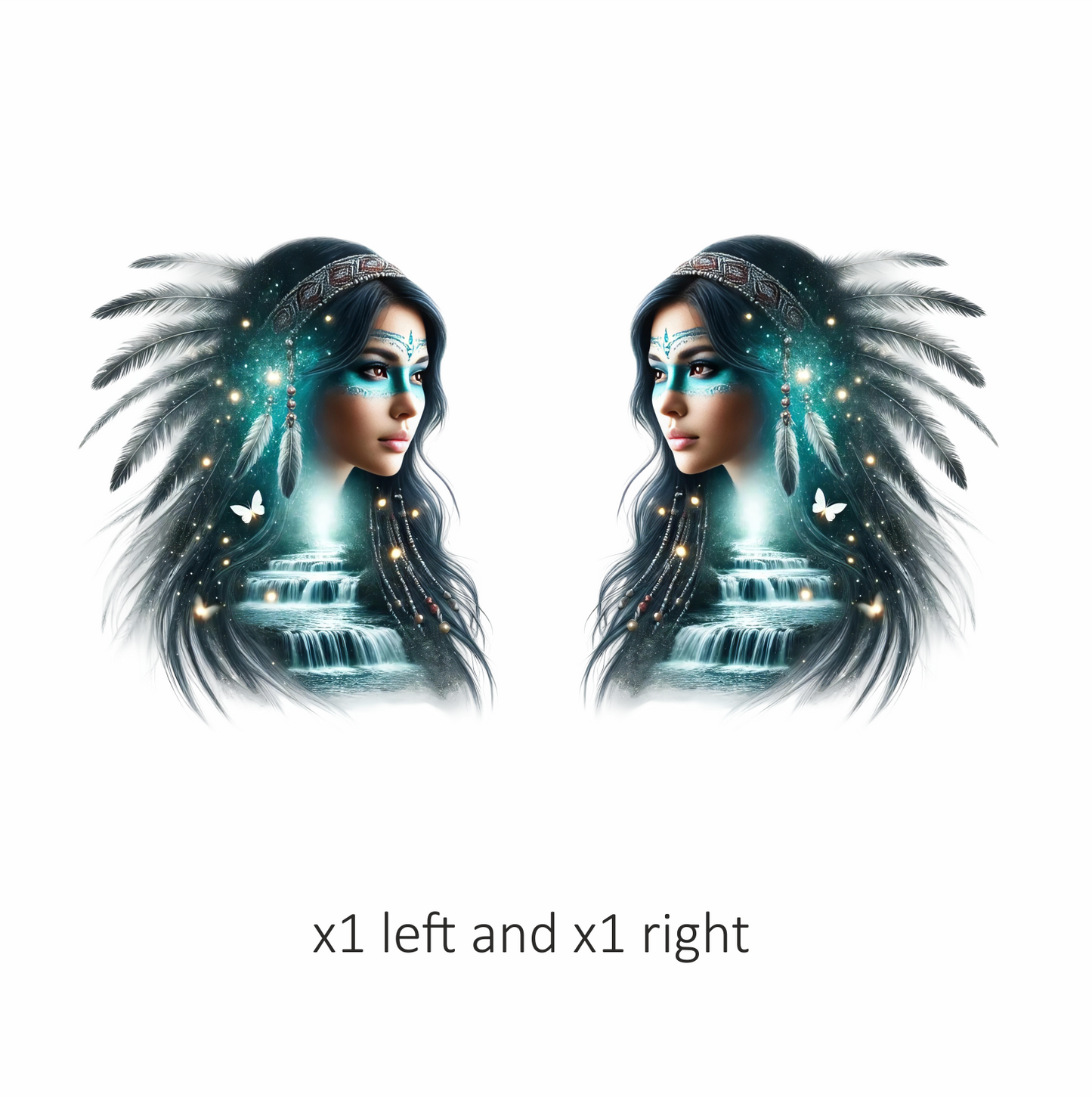 Blue Woman With Feathers And Waterfall Vinyl Sticker Decal
