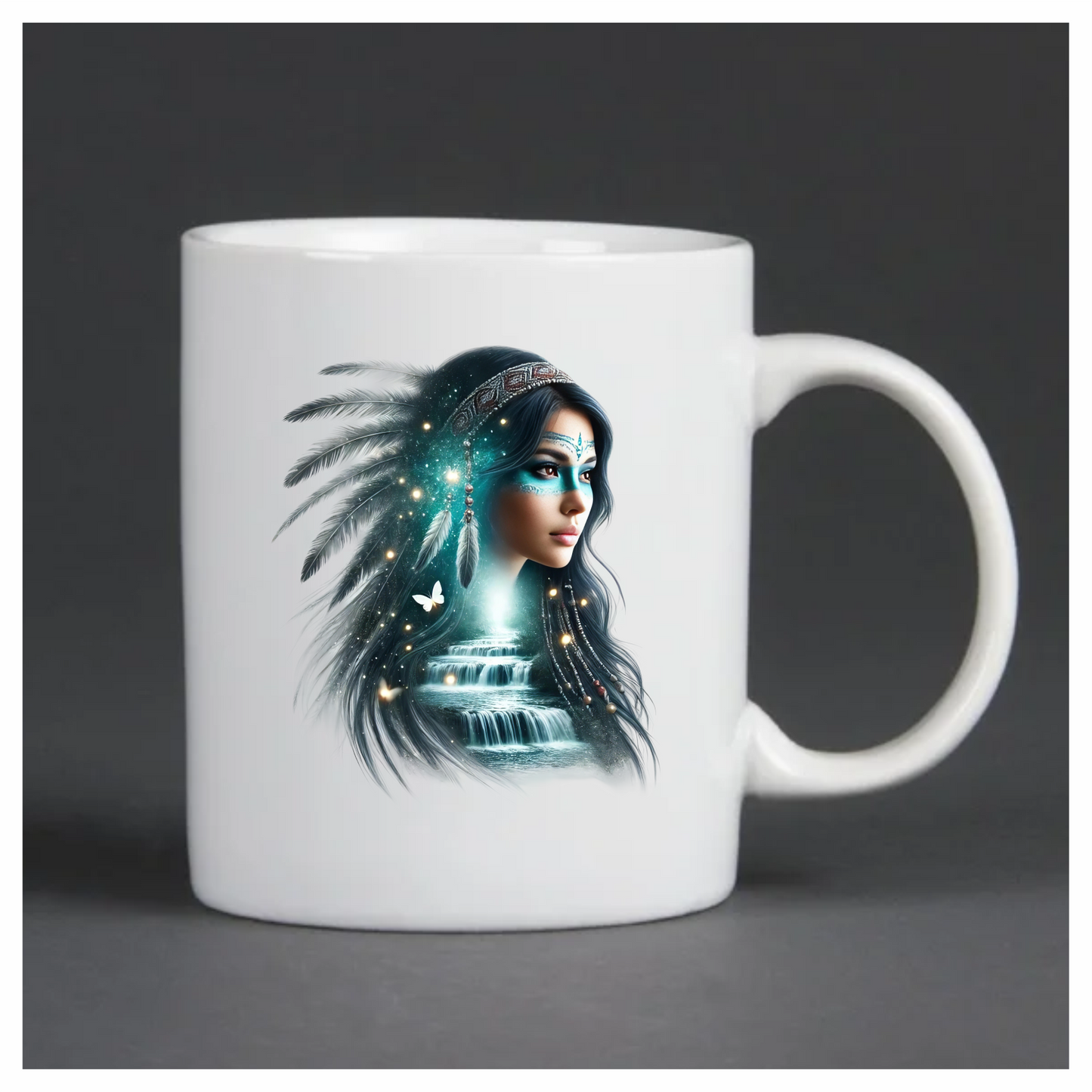 Blue Woman With Feathers And Waterfall Vinyl Sticker Decal