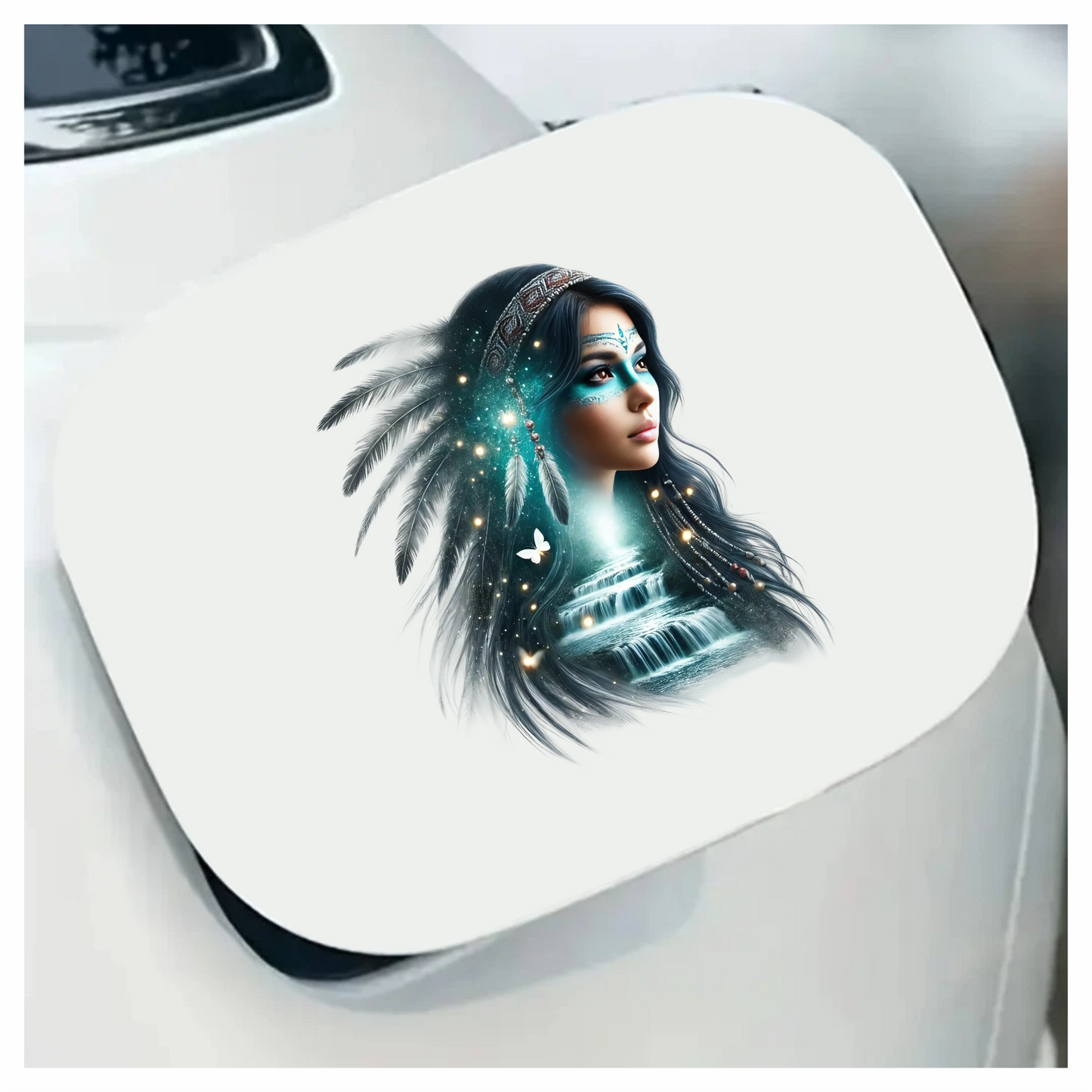 Blue Woman With Feathers And Waterfall Vinyl Sticker Decal