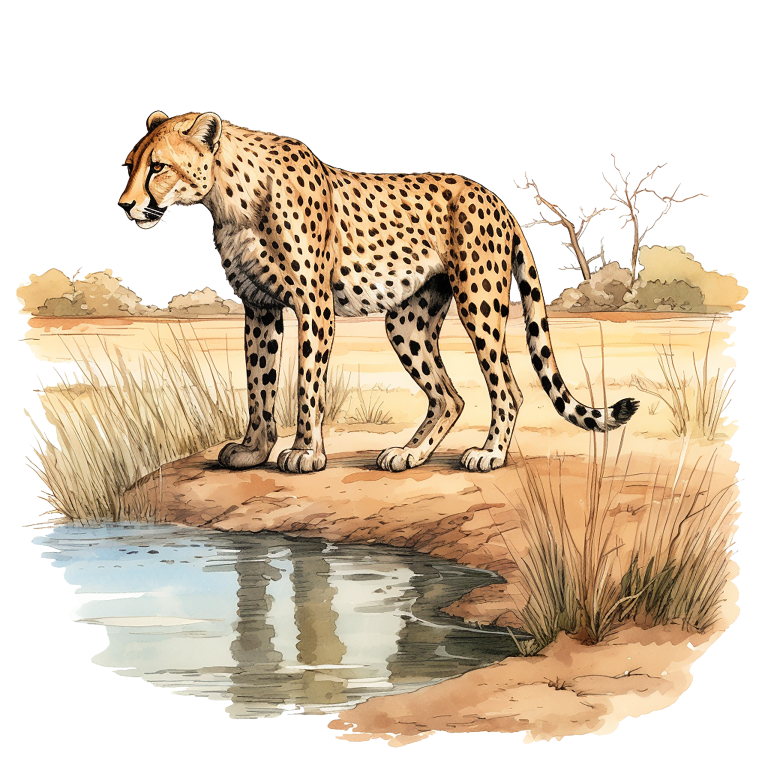 Brown Cheetah Standing Near Water Reflection Vinyl Sticker Decal