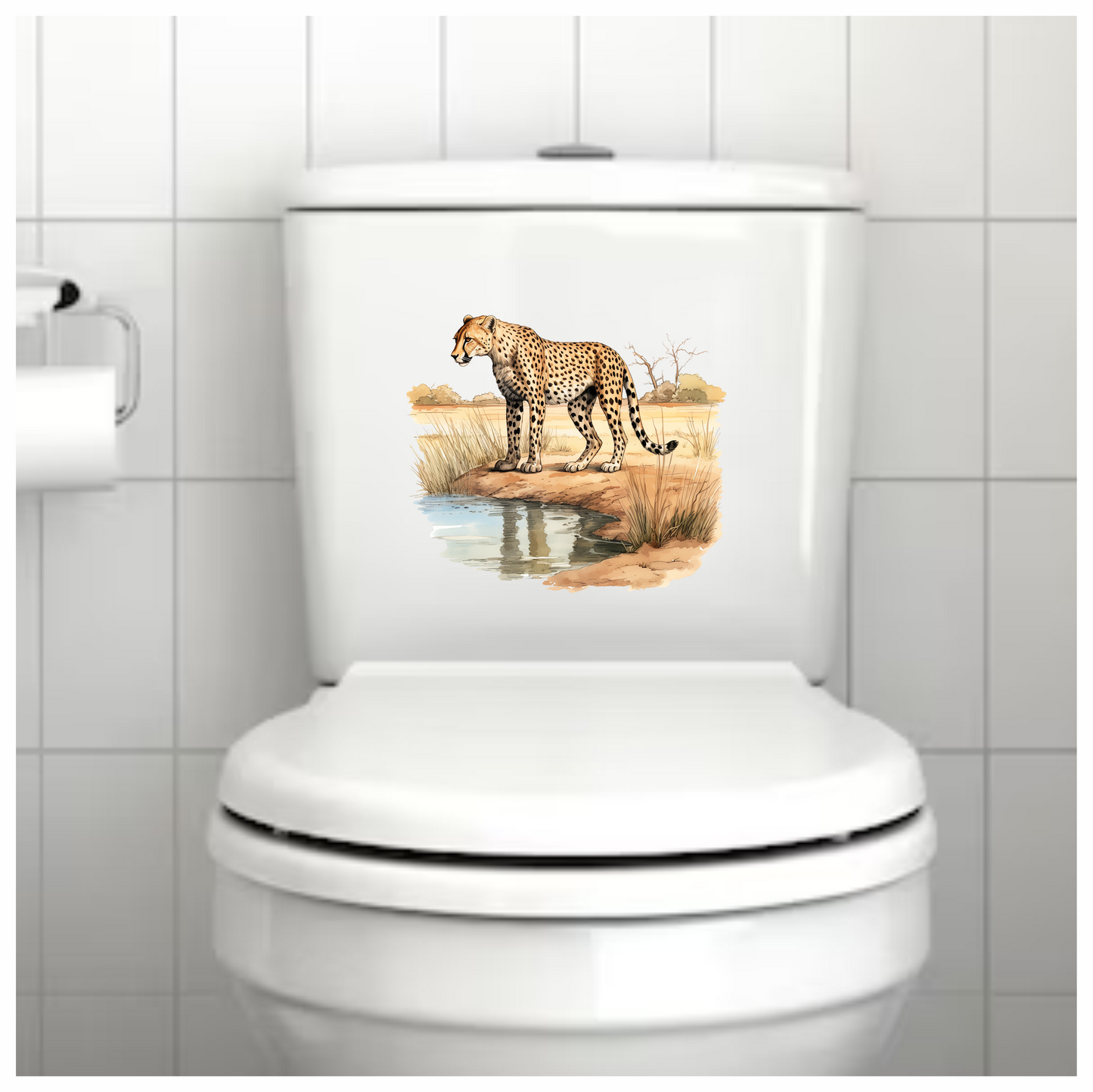 Brown Cheetah Standing Near Water Reflection Vinyl Sticker Decal
