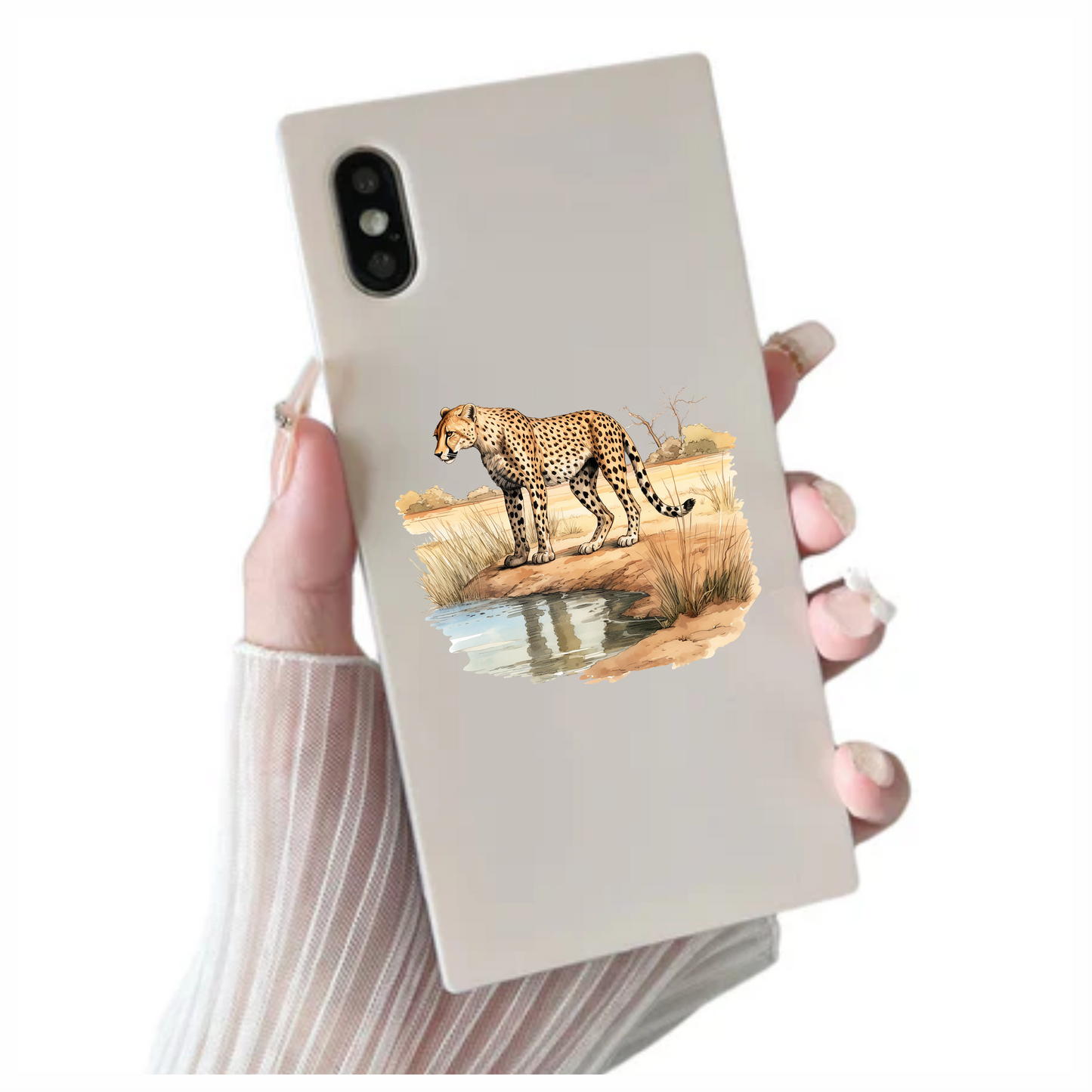 Brown Cheetah Standing Near Water Reflection Vinyl Sticker Decal