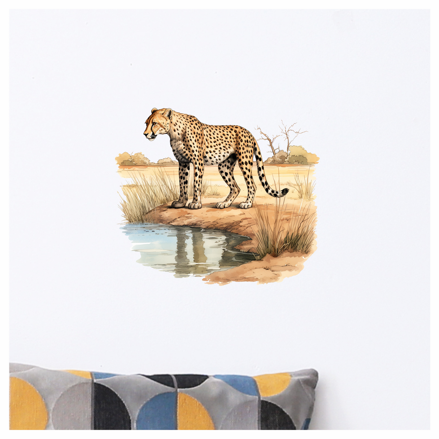 Brown Cheetah Standing Near Water Reflection Vinyl Sticker Decal