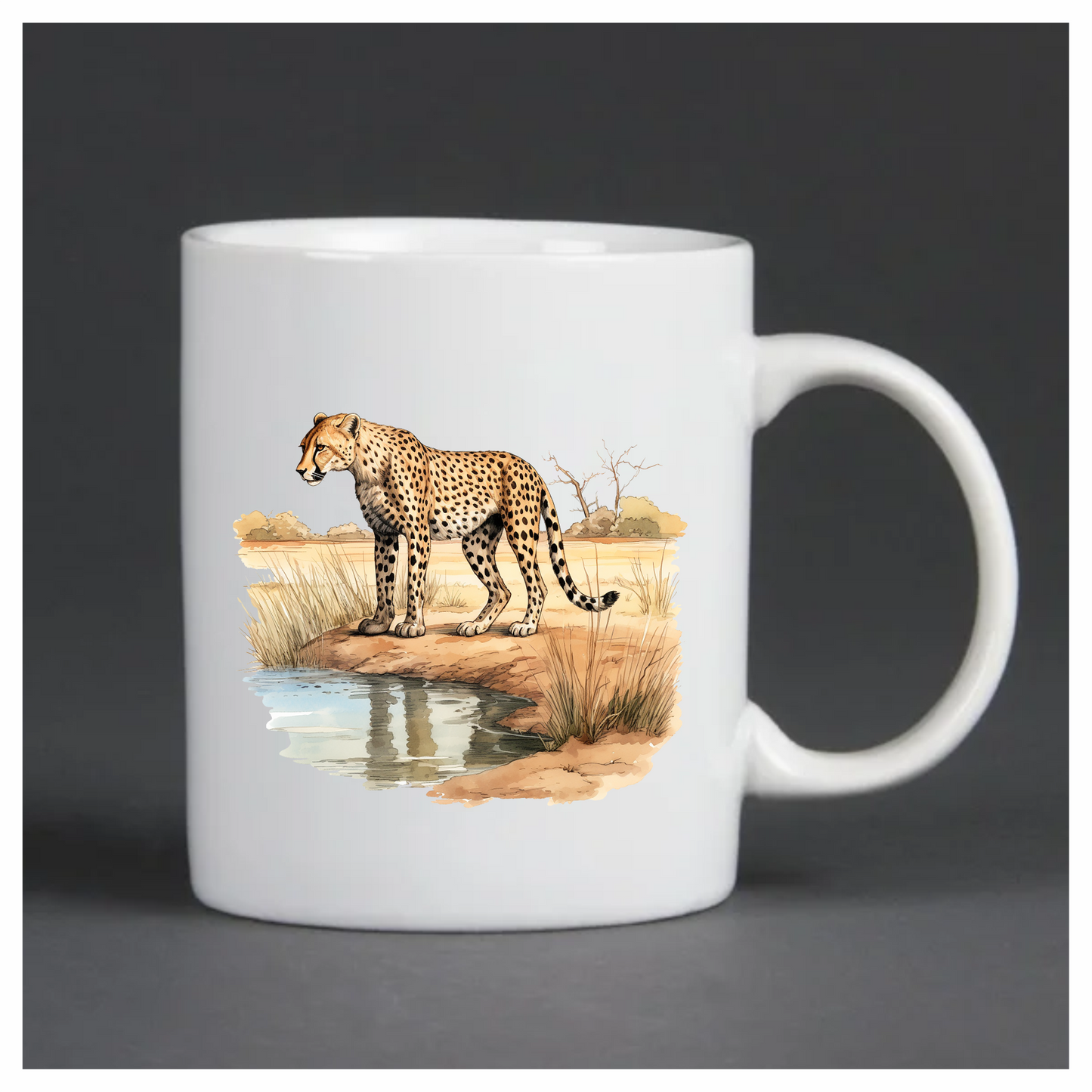 Brown Cheetah Standing Near Water Reflection Vinyl Sticker Decal