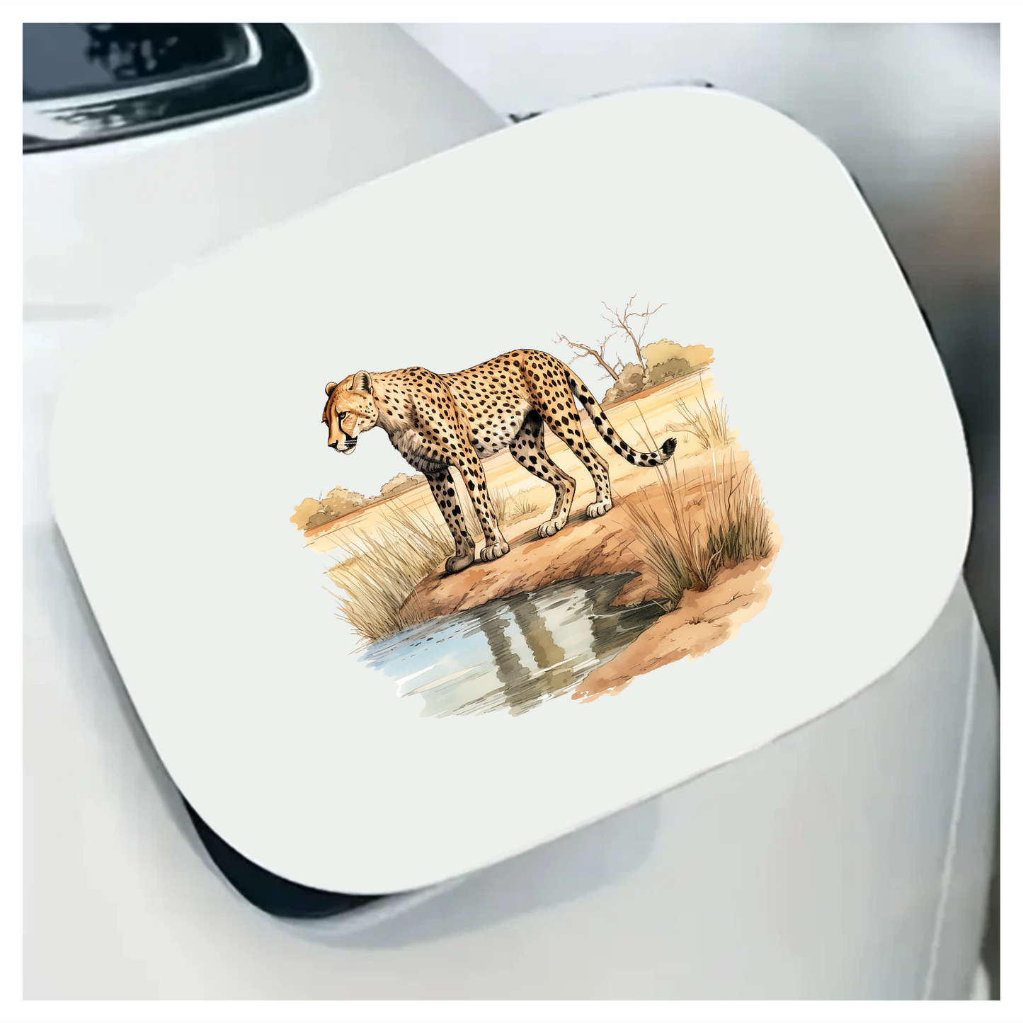 Brown Cheetah Standing Near Water Reflection Vinyl Sticker Decal