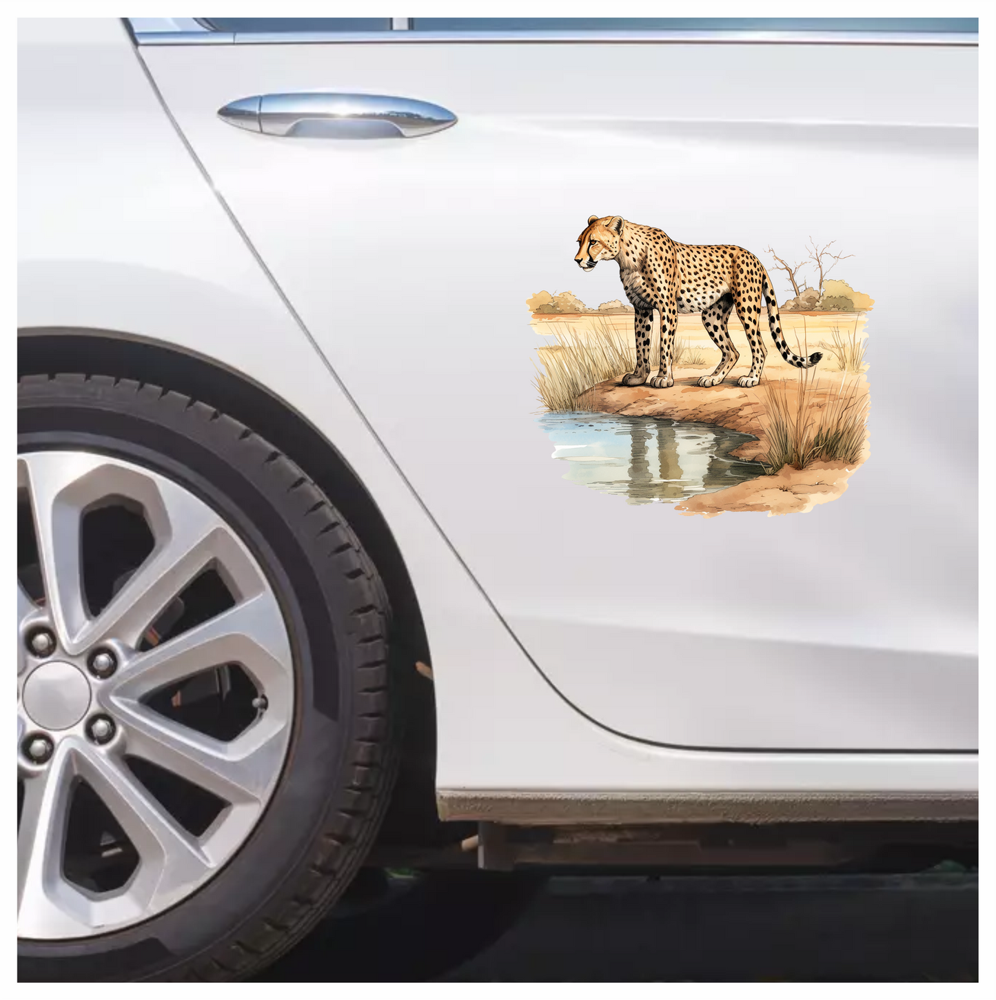 Brown Cheetah Standing Near Water Reflection Vinyl Sticker Decal