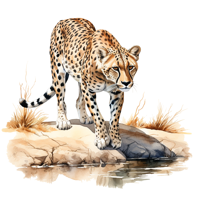 Brown Cheetah Walking On Rock Reflection Vinyl Sticker Decal