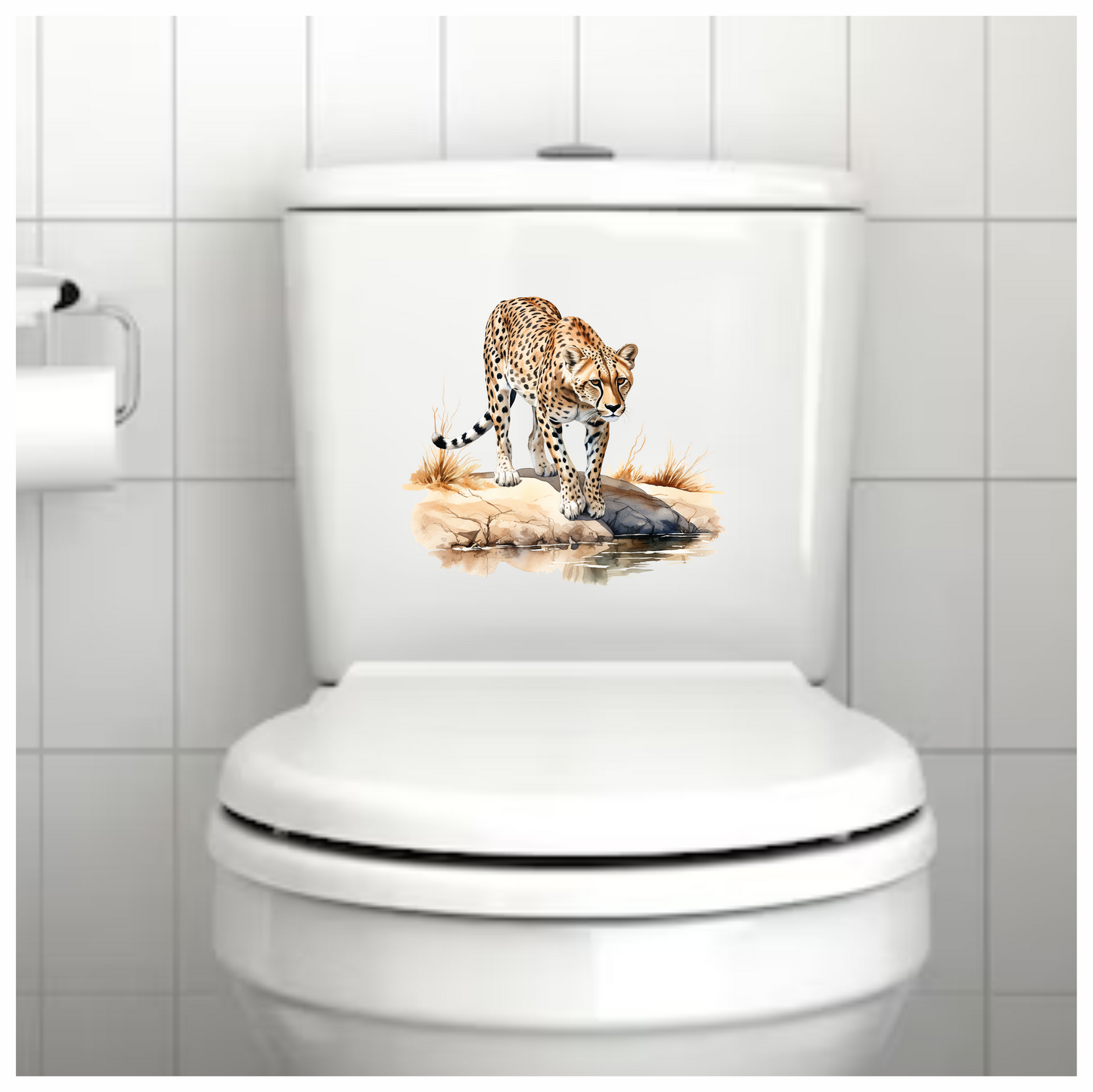 Brown Cheetah Walking On Rock Reflection Vinyl Sticker Decal