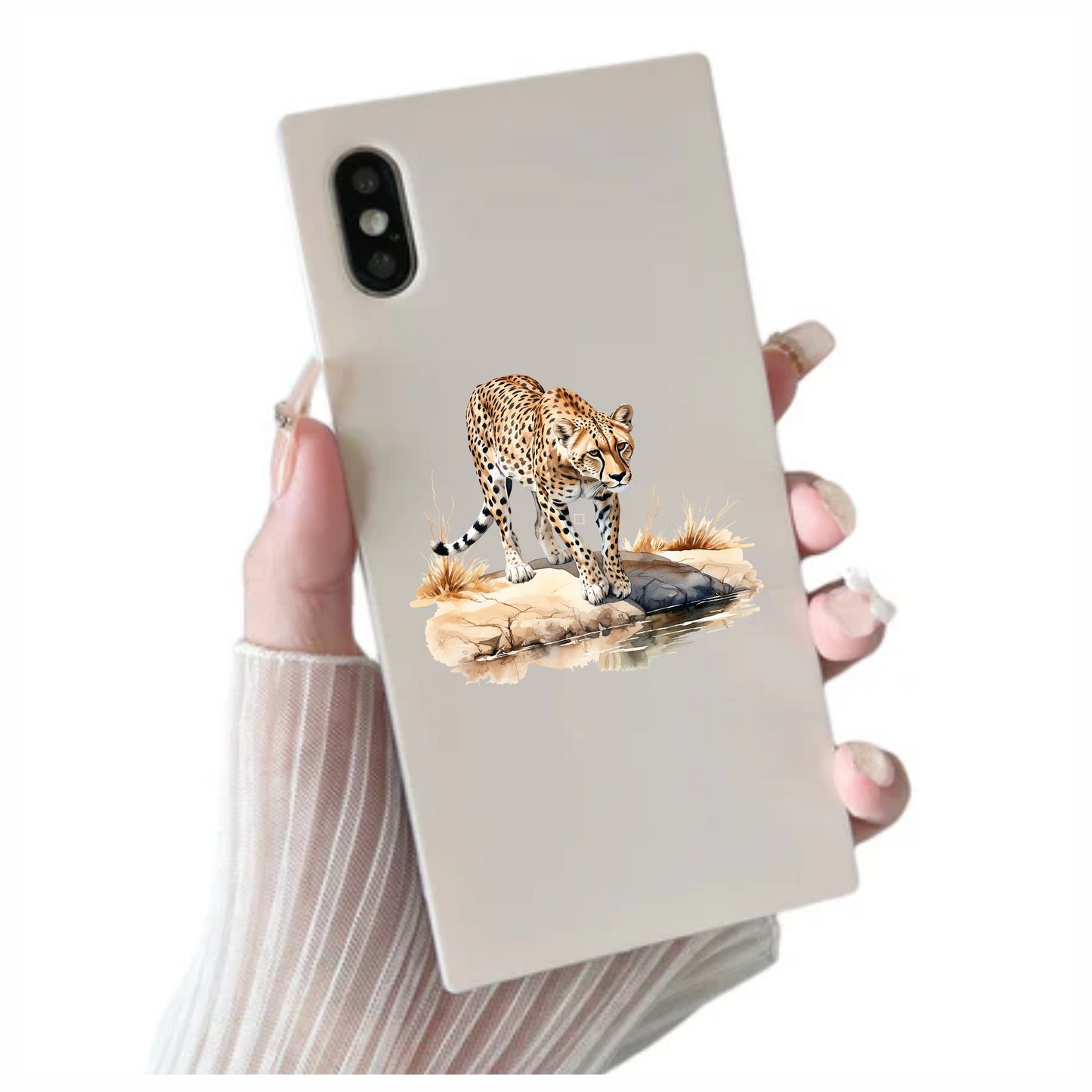 Brown Cheetah Walking On Rock Reflection Vinyl Sticker Decal