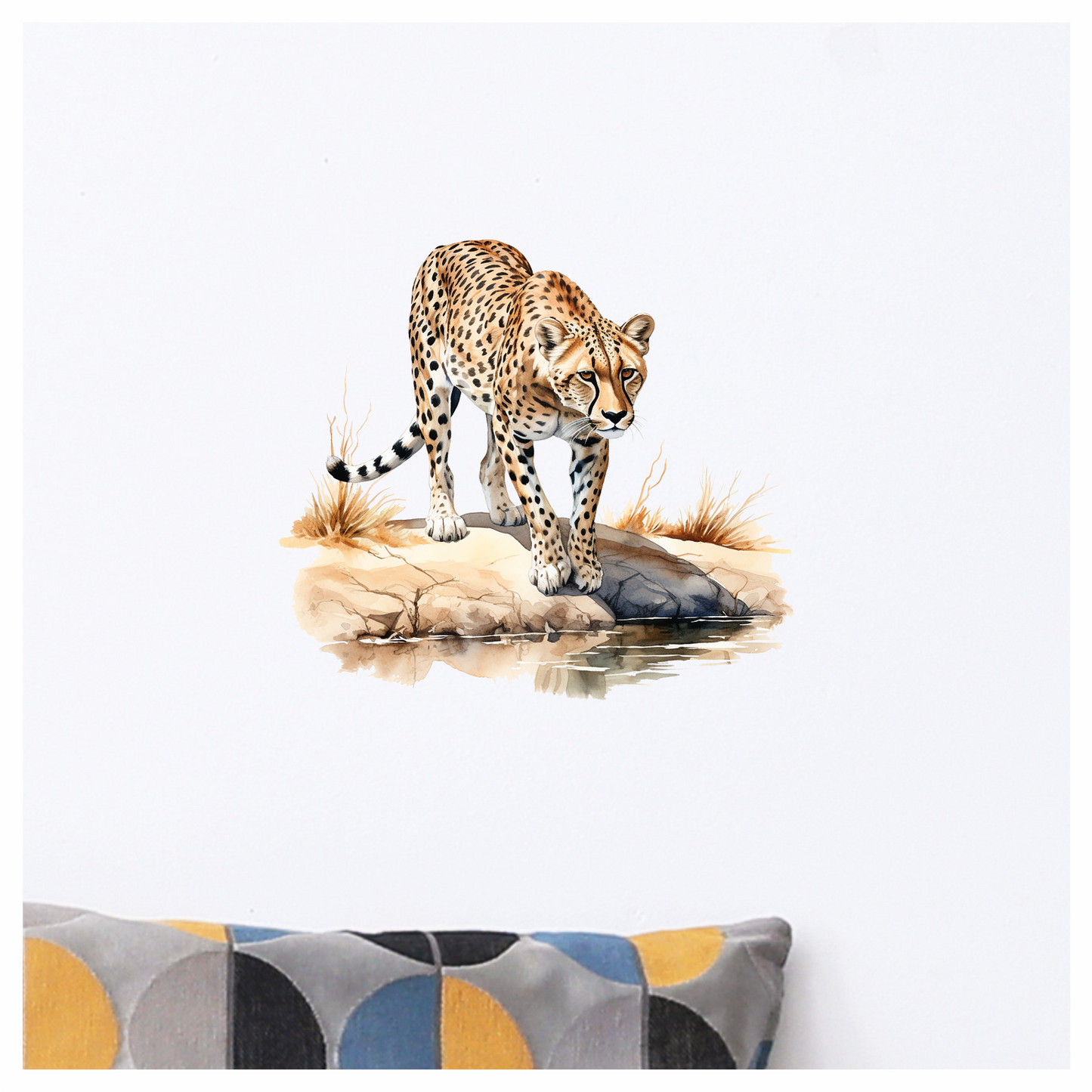 Brown Cheetah Walking On Rock Reflection Vinyl Sticker Decal