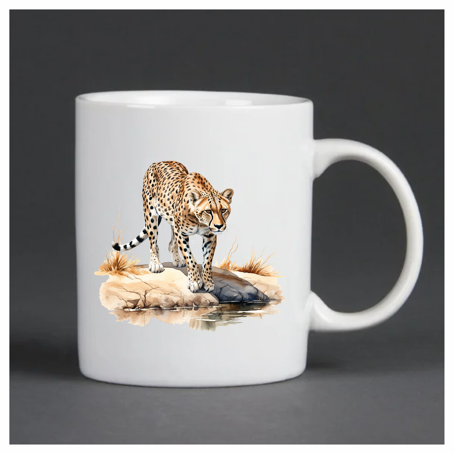 Brown Cheetah Walking On Rock Reflection Vinyl Sticker Decal