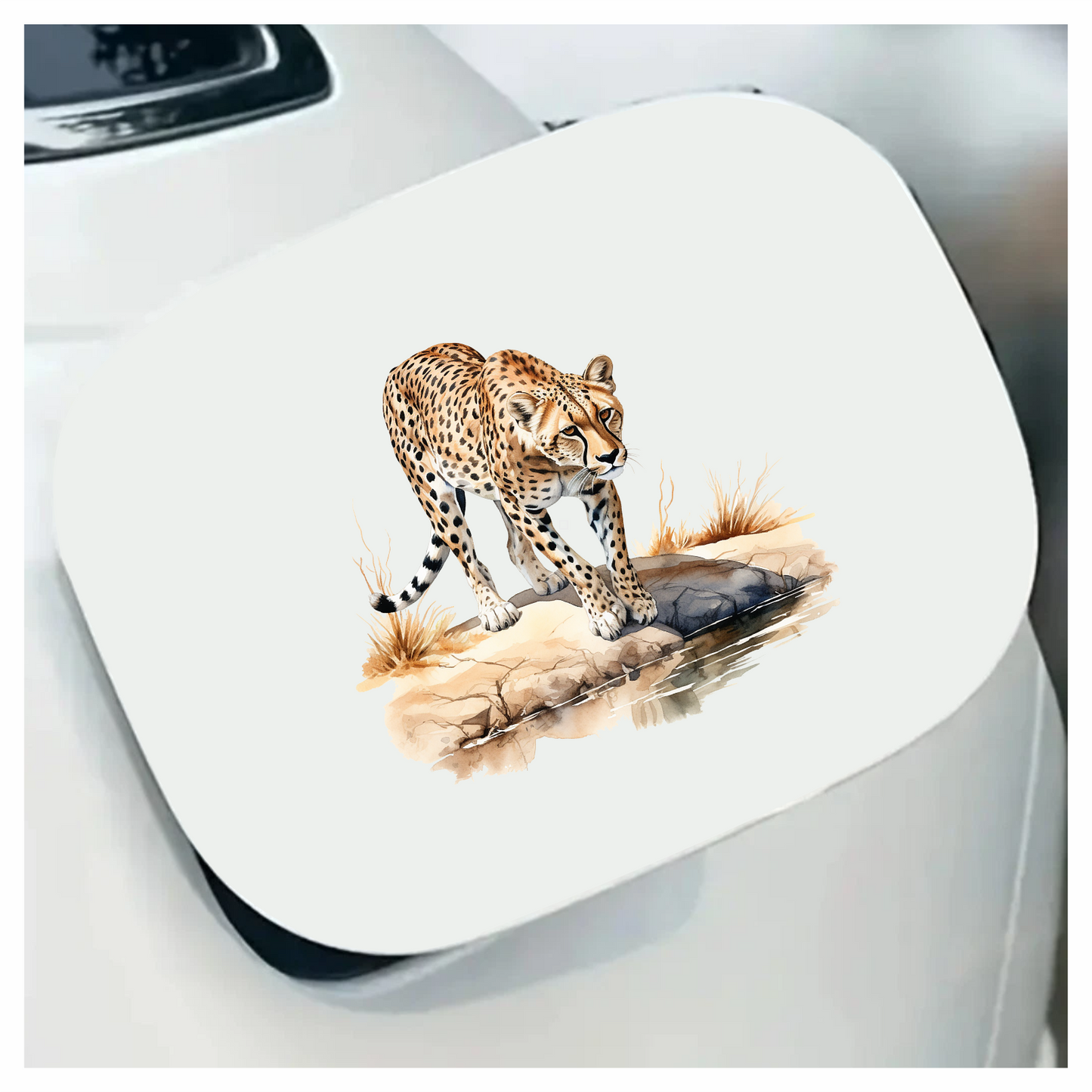Brown Cheetah Walking On Rock Reflection Vinyl Sticker Decal