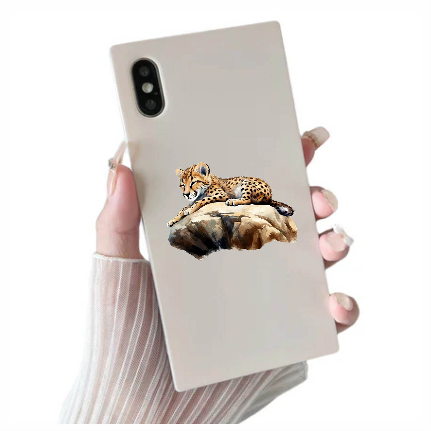Brown Cheetah Cub Sleeping On Rock Vinyl Sticker Decal