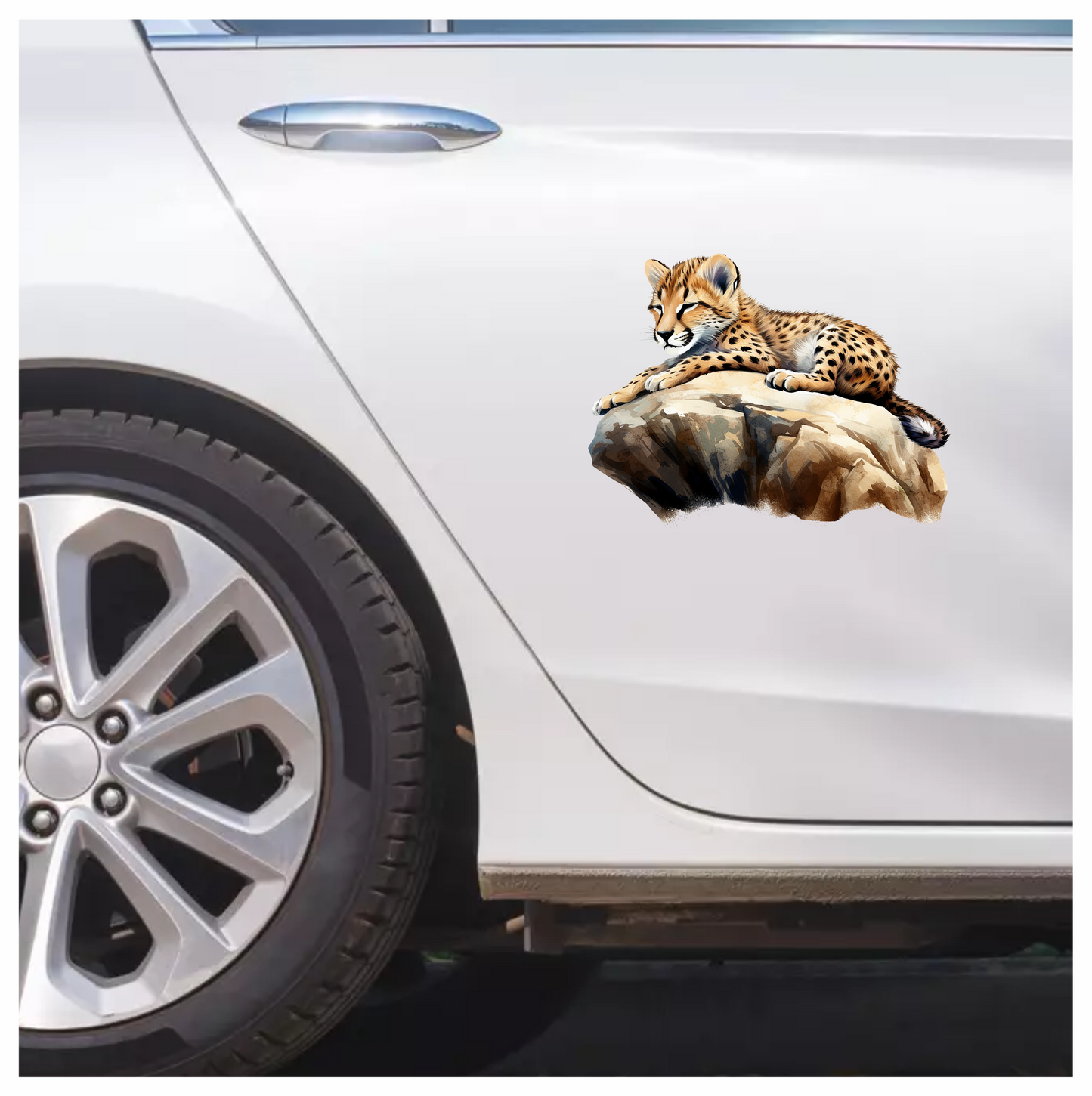 Brown Cheetah Cub Sleeping On Rock Vinyl Sticker Decal