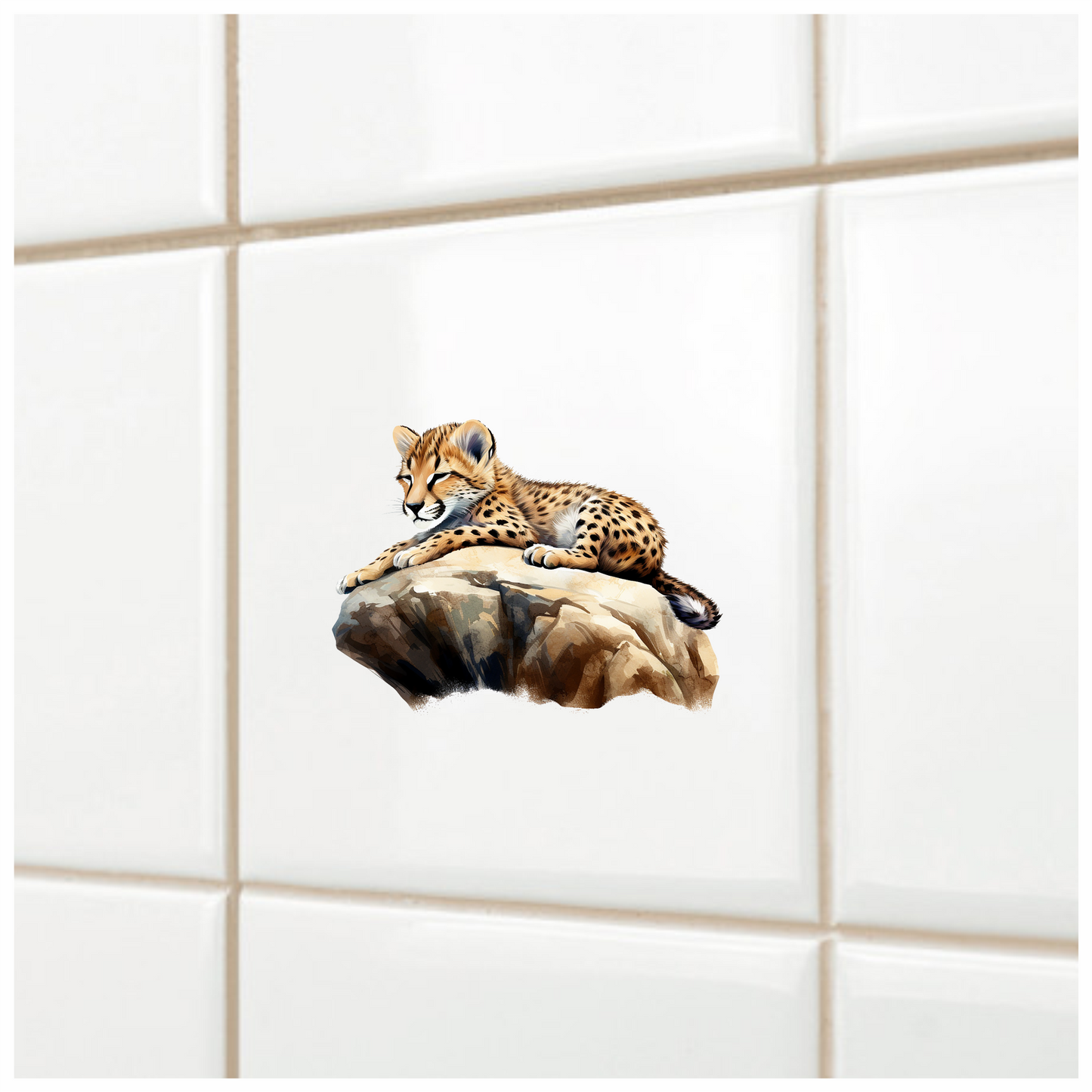 Brown Cheetah Cub Sleeping On Rock Vinyl Sticker Decal