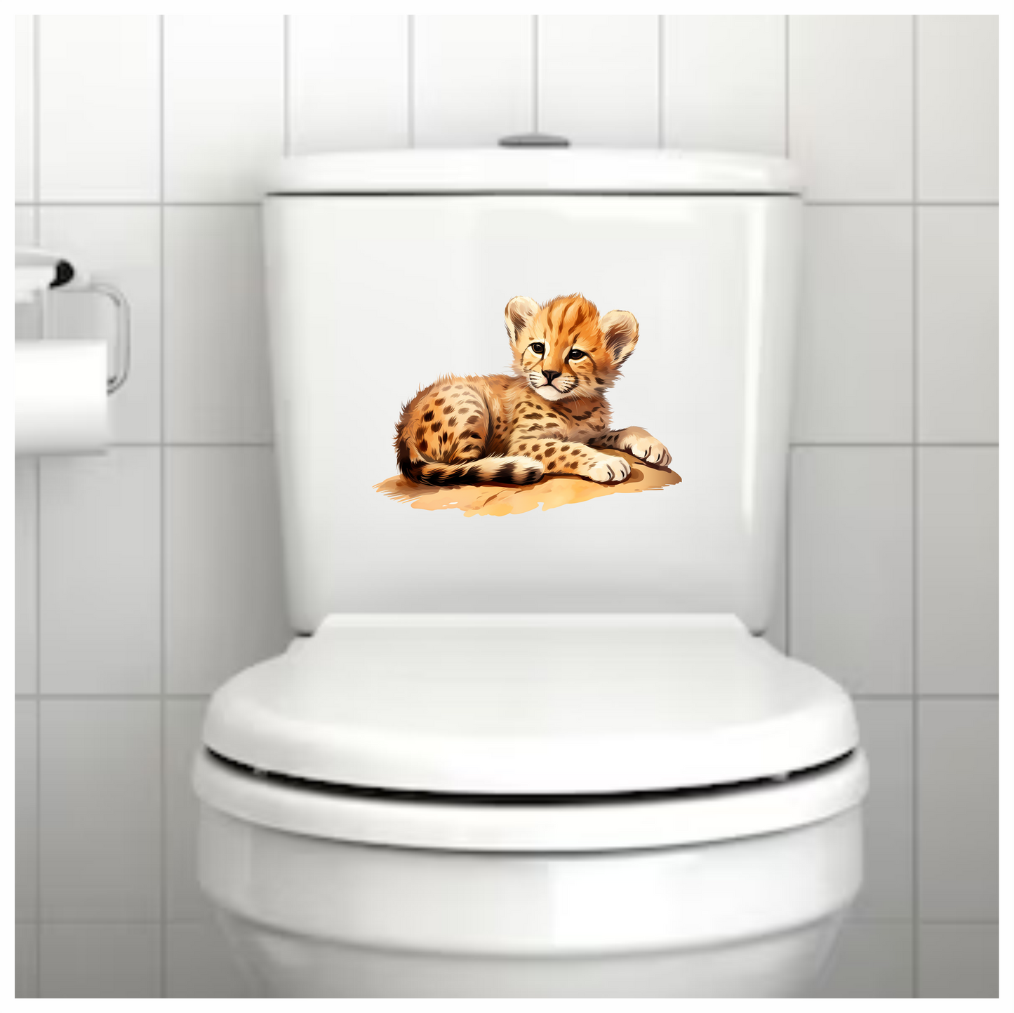 Brown Cheetah Cub Resting On Ground Vinyl Sticker Decal