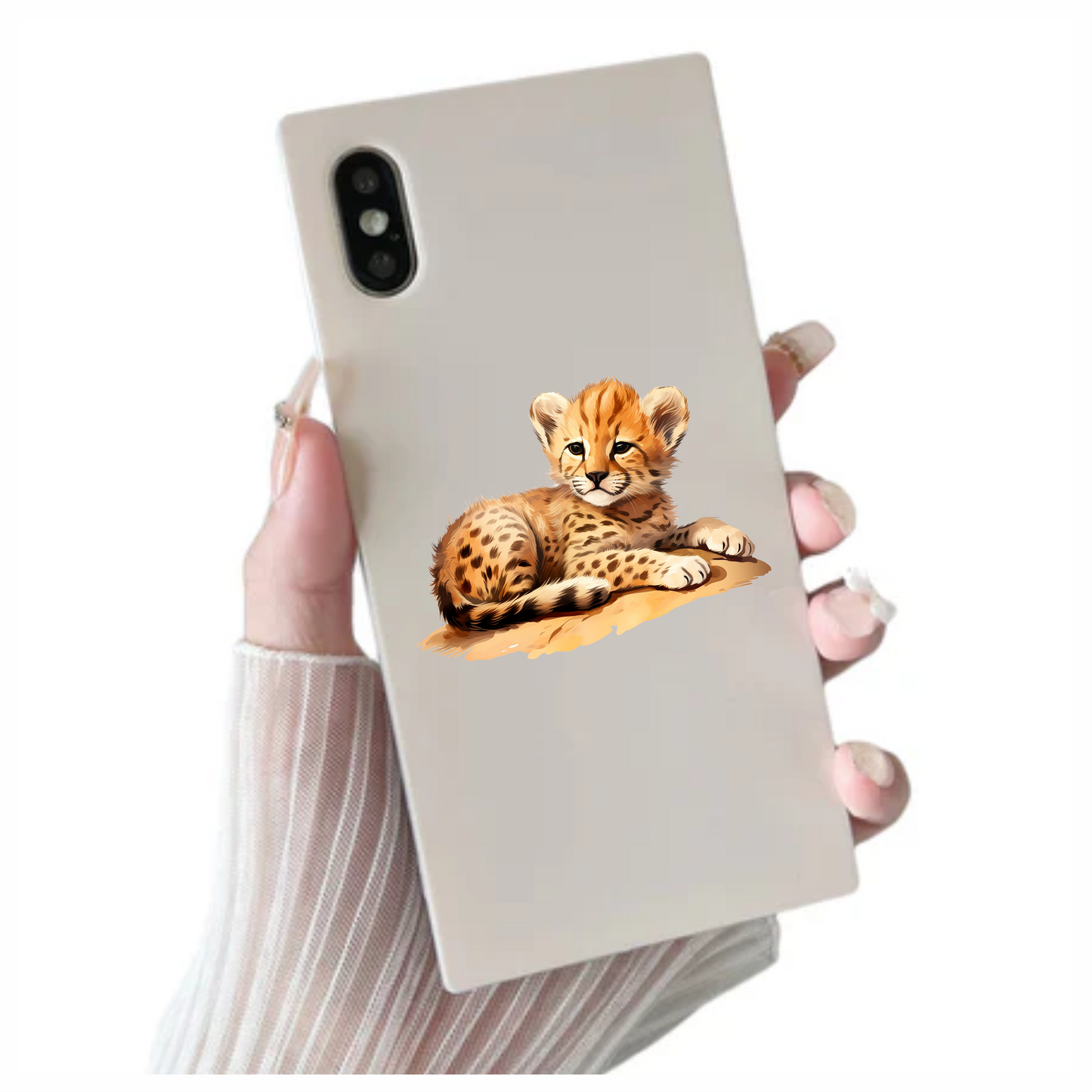 Brown Cheetah Cub Resting On Ground Vinyl Sticker Decal