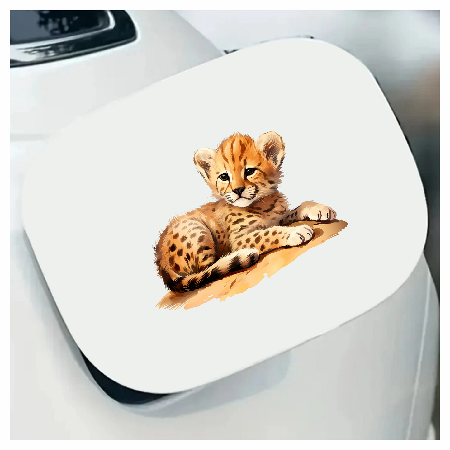 Brown Cheetah Cub Resting On Ground Vinyl Sticker Decal