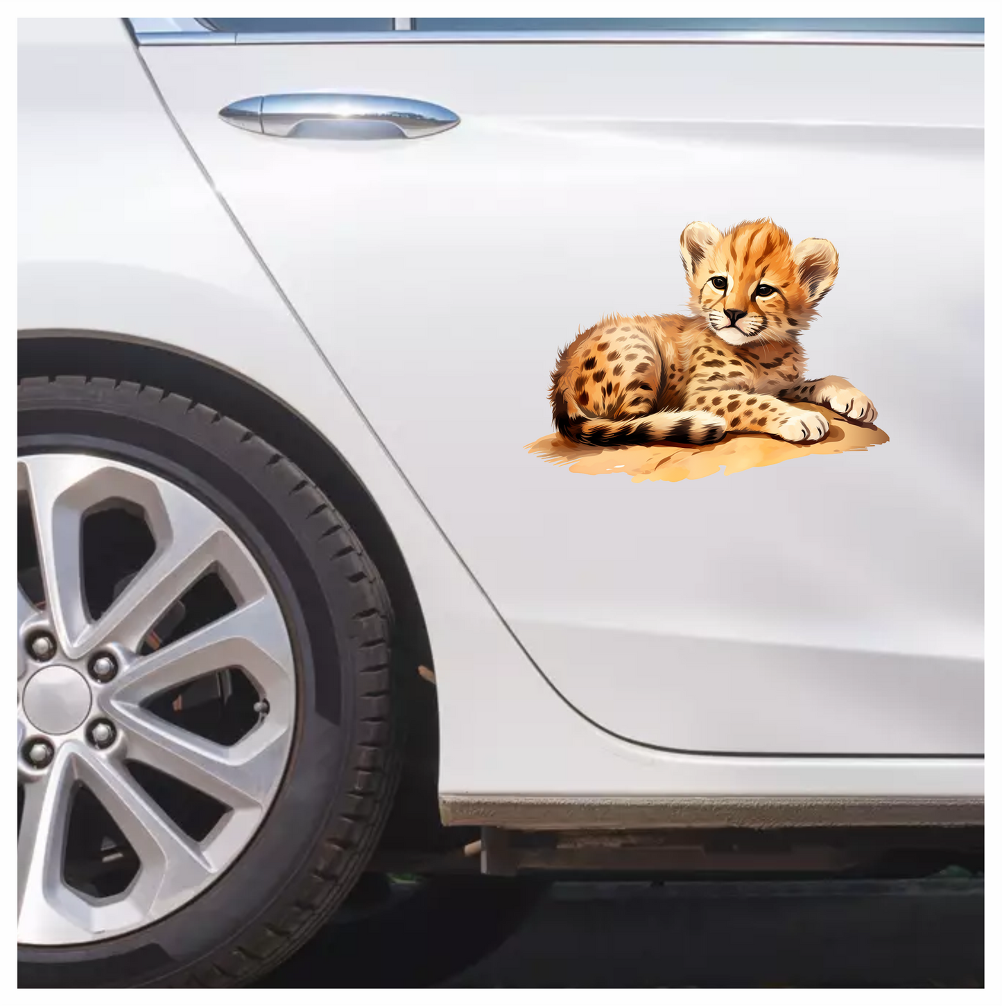 Brown Cheetah Cub Resting On Ground Vinyl Sticker Decal