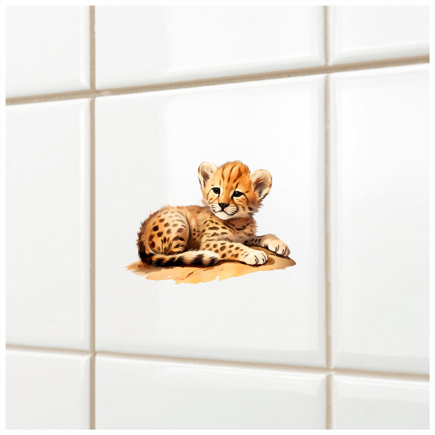 Brown Cheetah Cub Resting On Ground Vinyl Sticker Decal