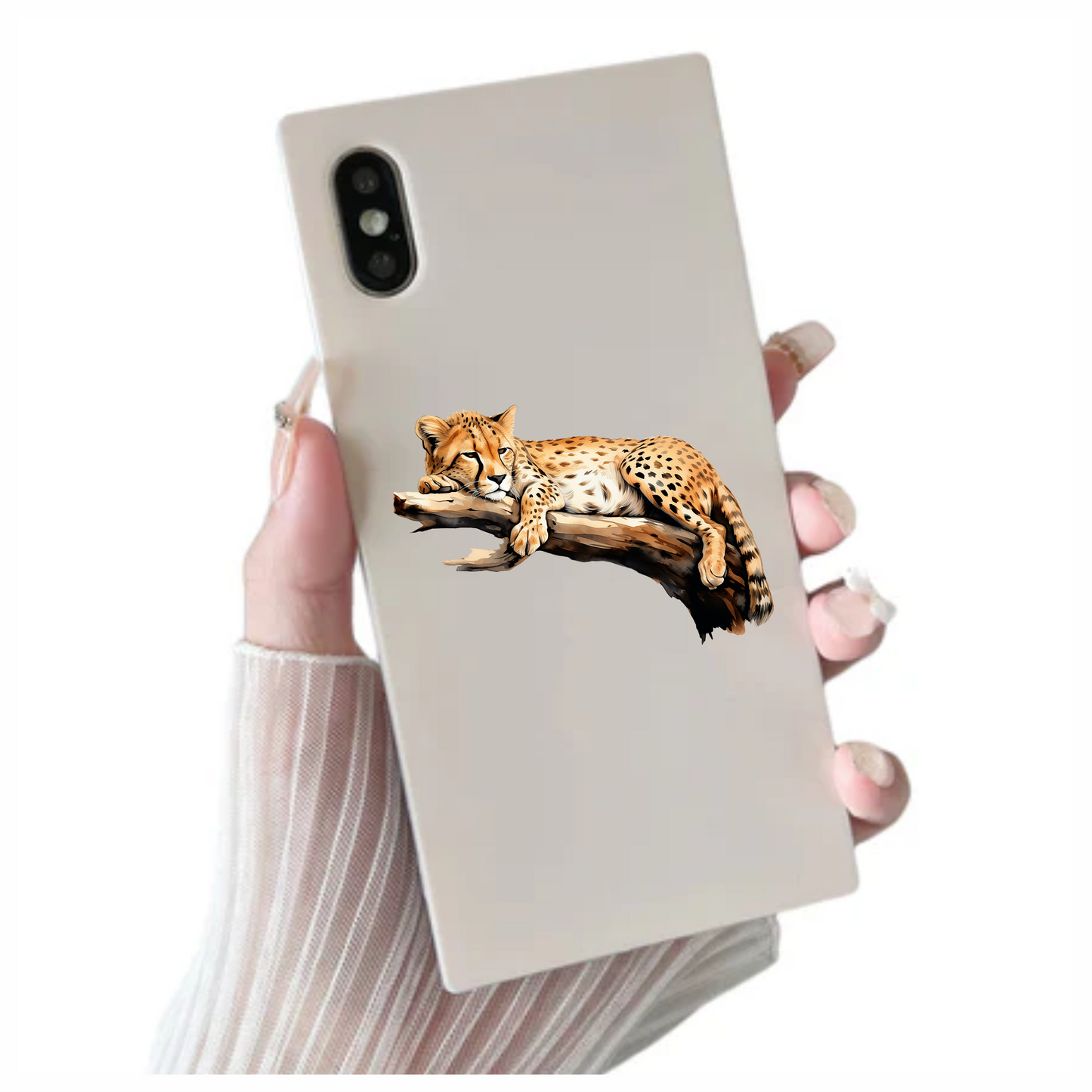 Brown Cheetah Resting On Tree Branch Vinyl Sticker Decal