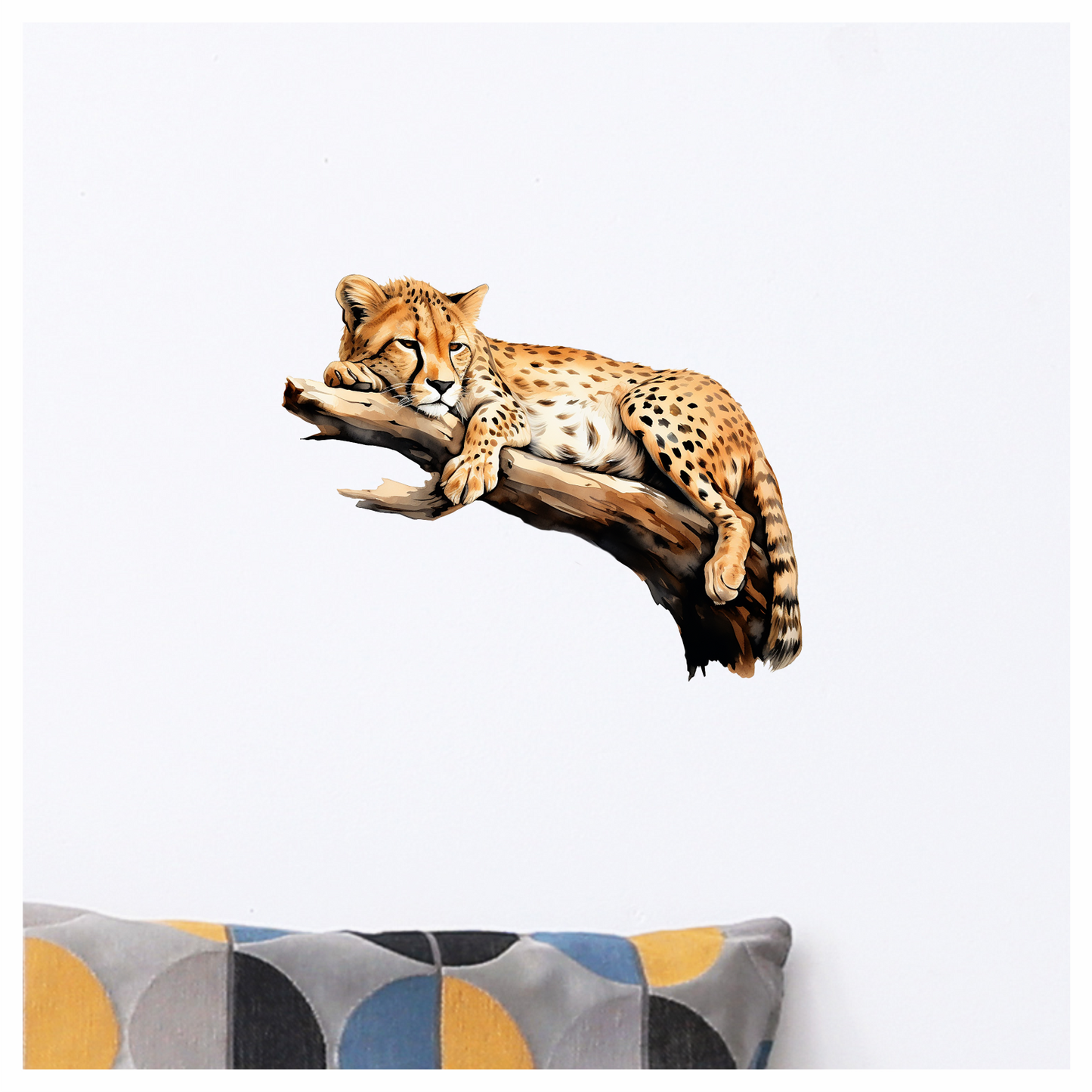 Brown Cheetah Resting On Tree Branch Vinyl Sticker Decal