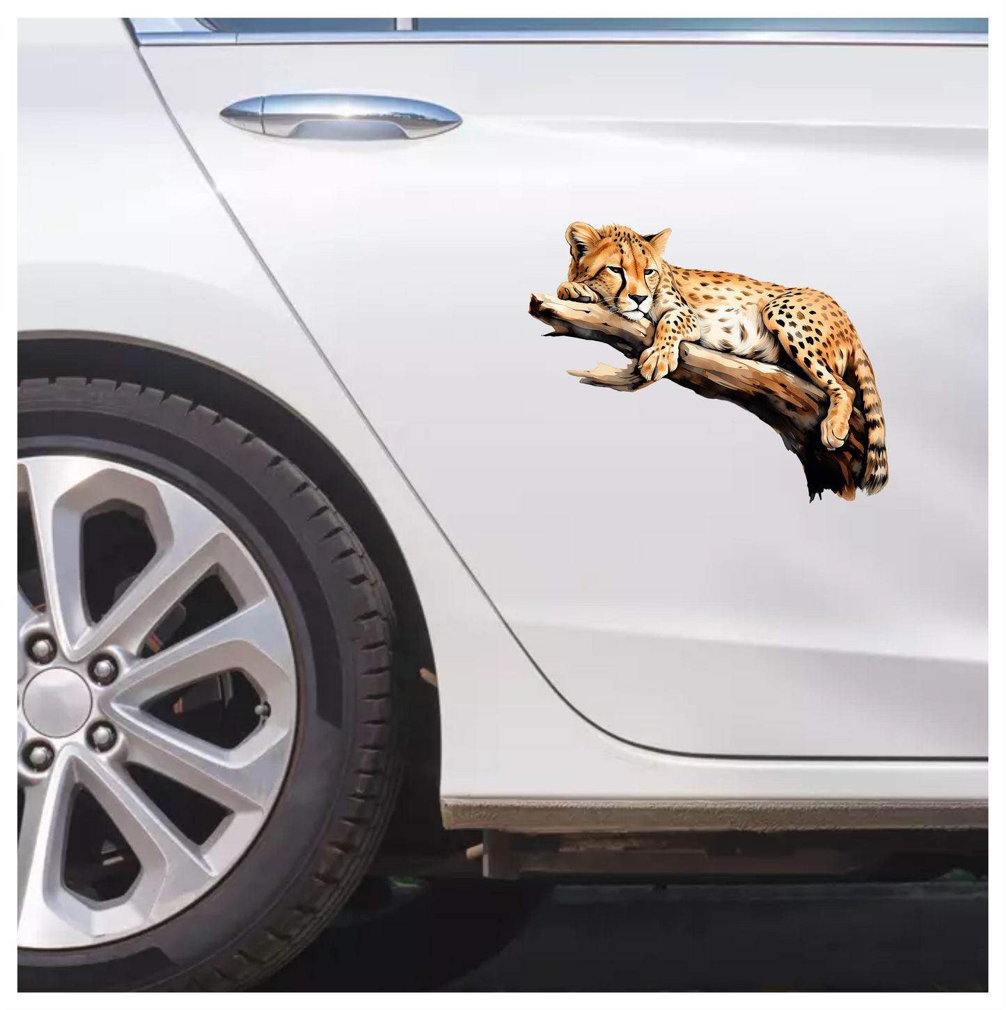Brown Cheetah Resting On Tree Branch Vinyl Sticker Decal