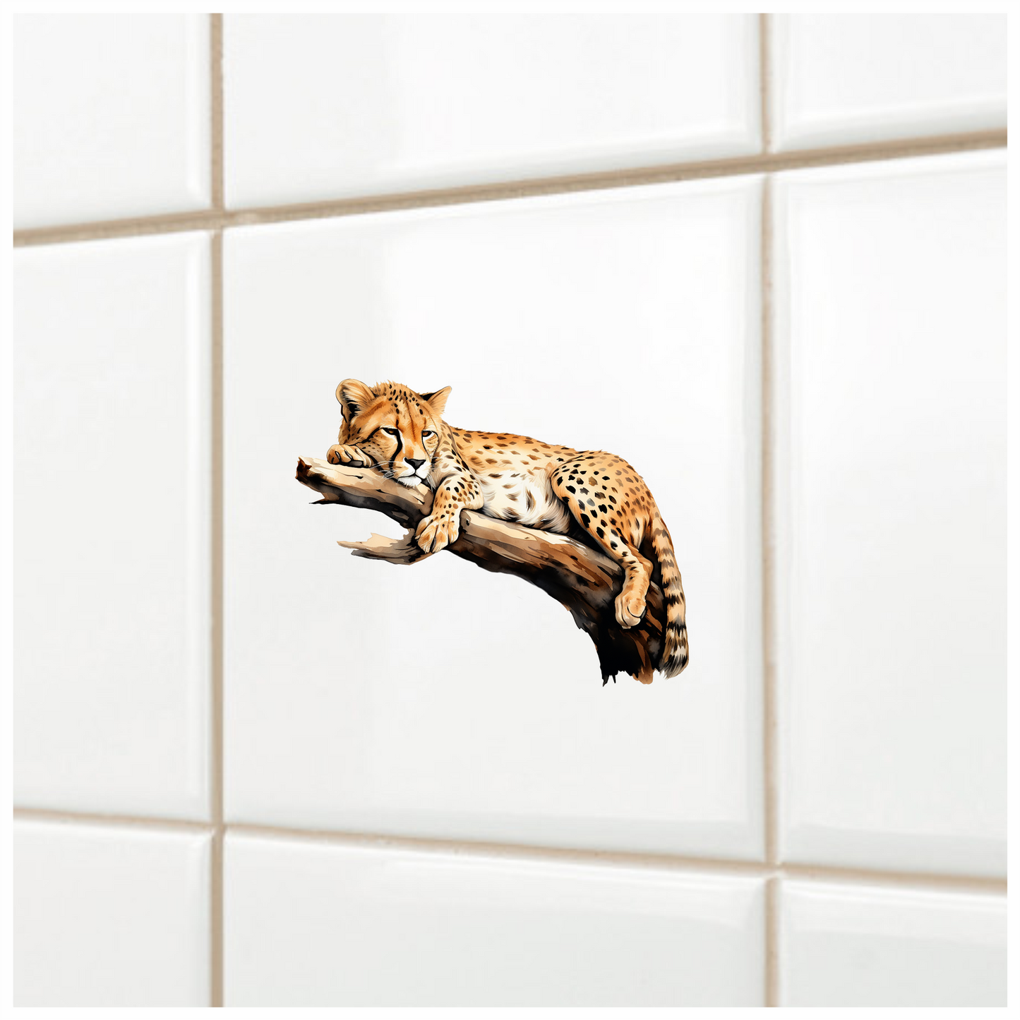 Brown Cheetah Resting On Tree Branch Vinyl Sticker Decal