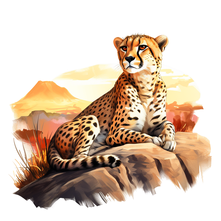 Brown Cheetah Sitting On Rock Sunset Vinyl Sticker Decal