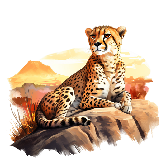 Brown Cheetah Sitting On Rock Sunset Vinyl Sticker Decal