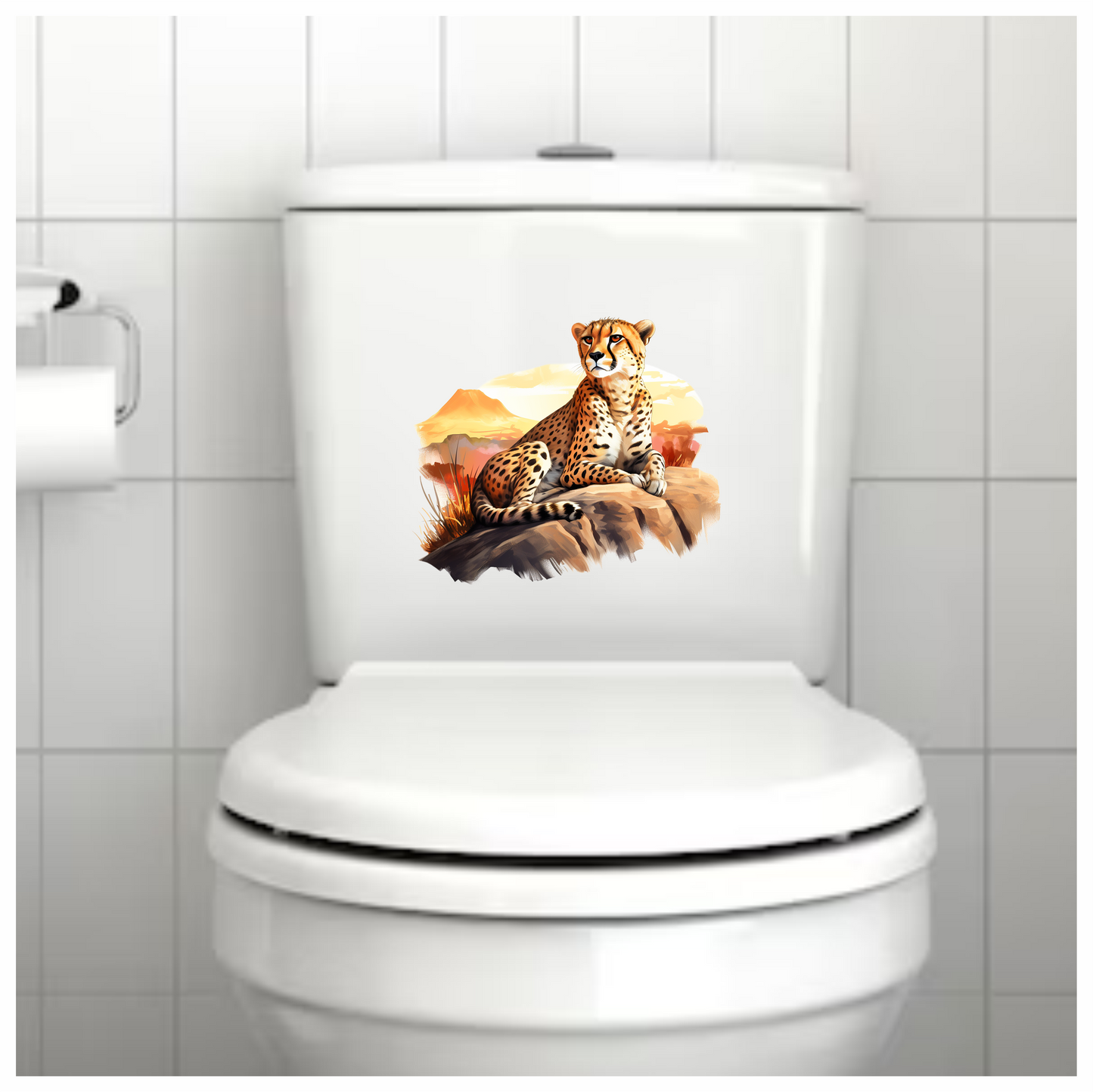 Brown Cheetah Sitting On Rock Sunset Vinyl Sticker Decal