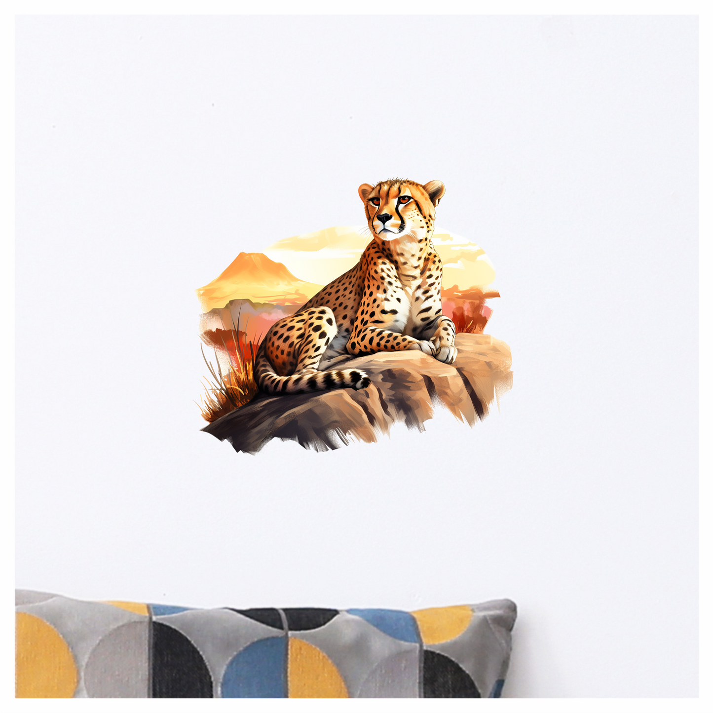 Brown Cheetah Sitting On Rock Sunset Vinyl Sticker Decal