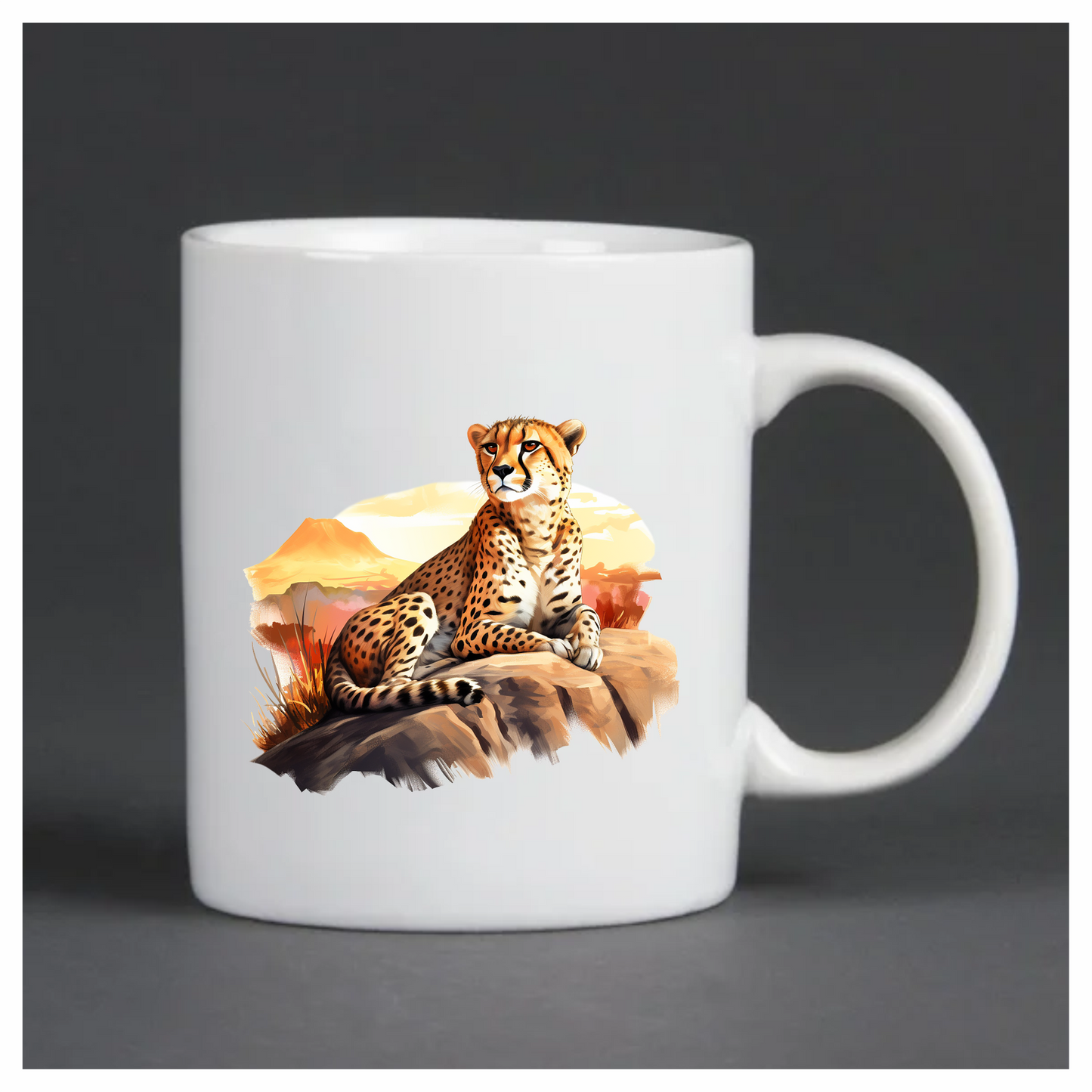 Brown Cheetah Sitting On Rock Sunset Vinyl Sticker Decal