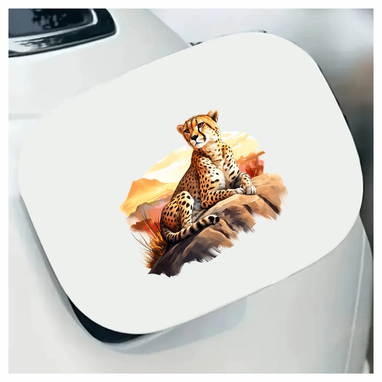 Brown Cheetah Sitting On Rock Sunset Vinyl Sticker Decal