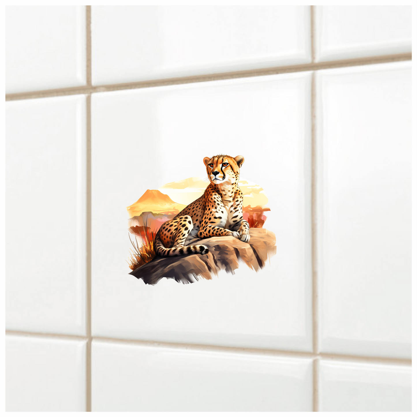 Brown Cheetah Sitting On Rock Sunset Vinyl Sticker Decal