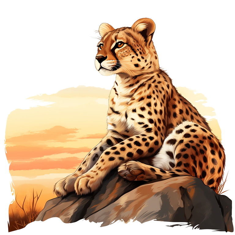 Brown Cheetah Sitting On Rock Sunset Vinyl Sticker Decal