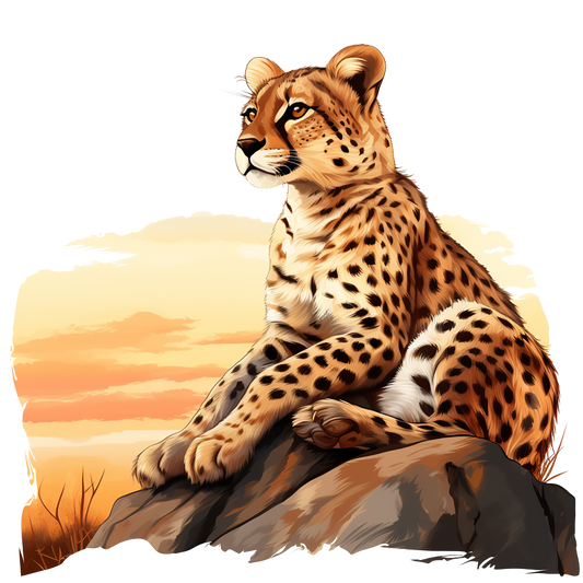 Brown Cheetah Sitting On Rock Sunset Vinyl Sticker Decal