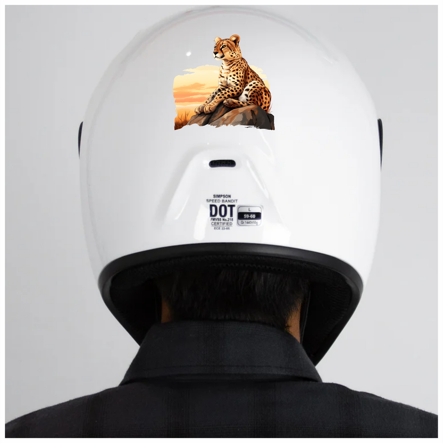 Brown Cheetah Sitting On Rock Sunset Vinyl Sticker Decal