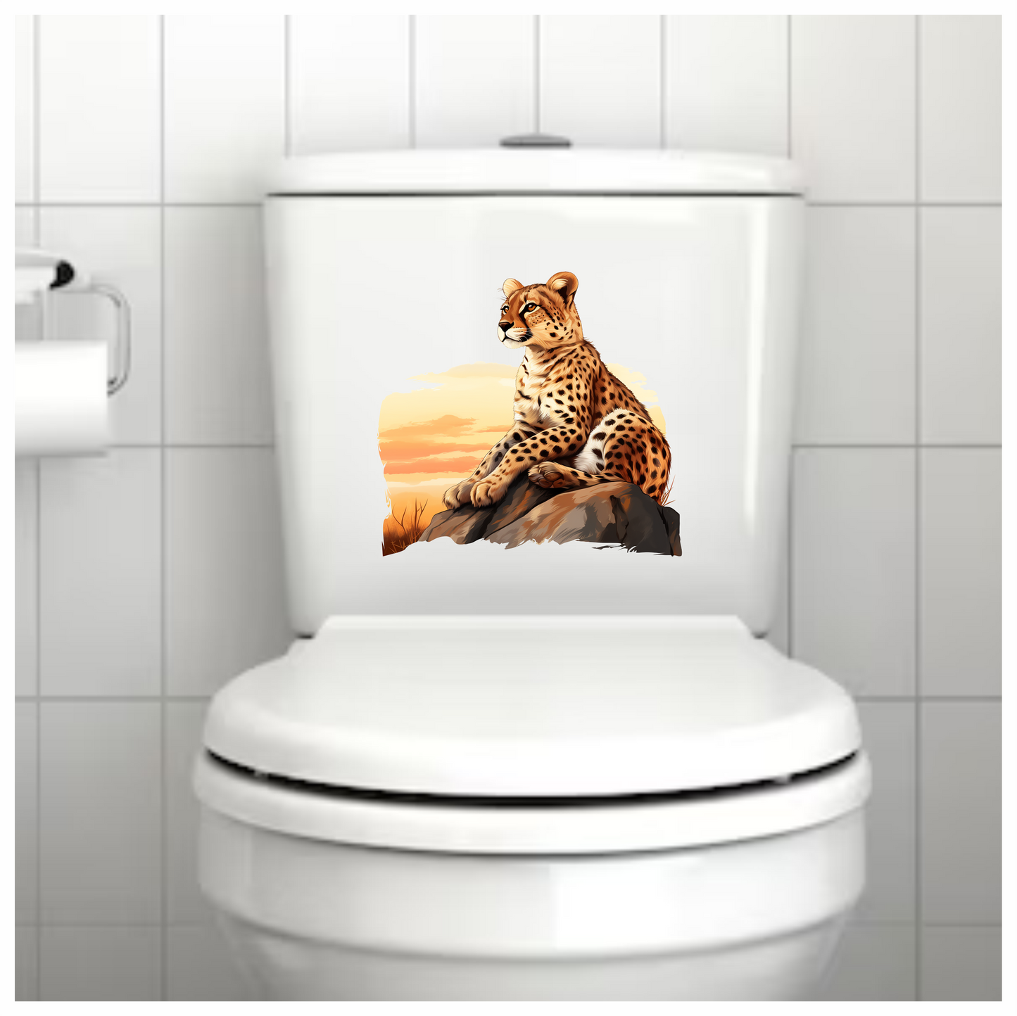 Brown Cheetah Sitting On Rock Sunset Vinyl Sticker Decal