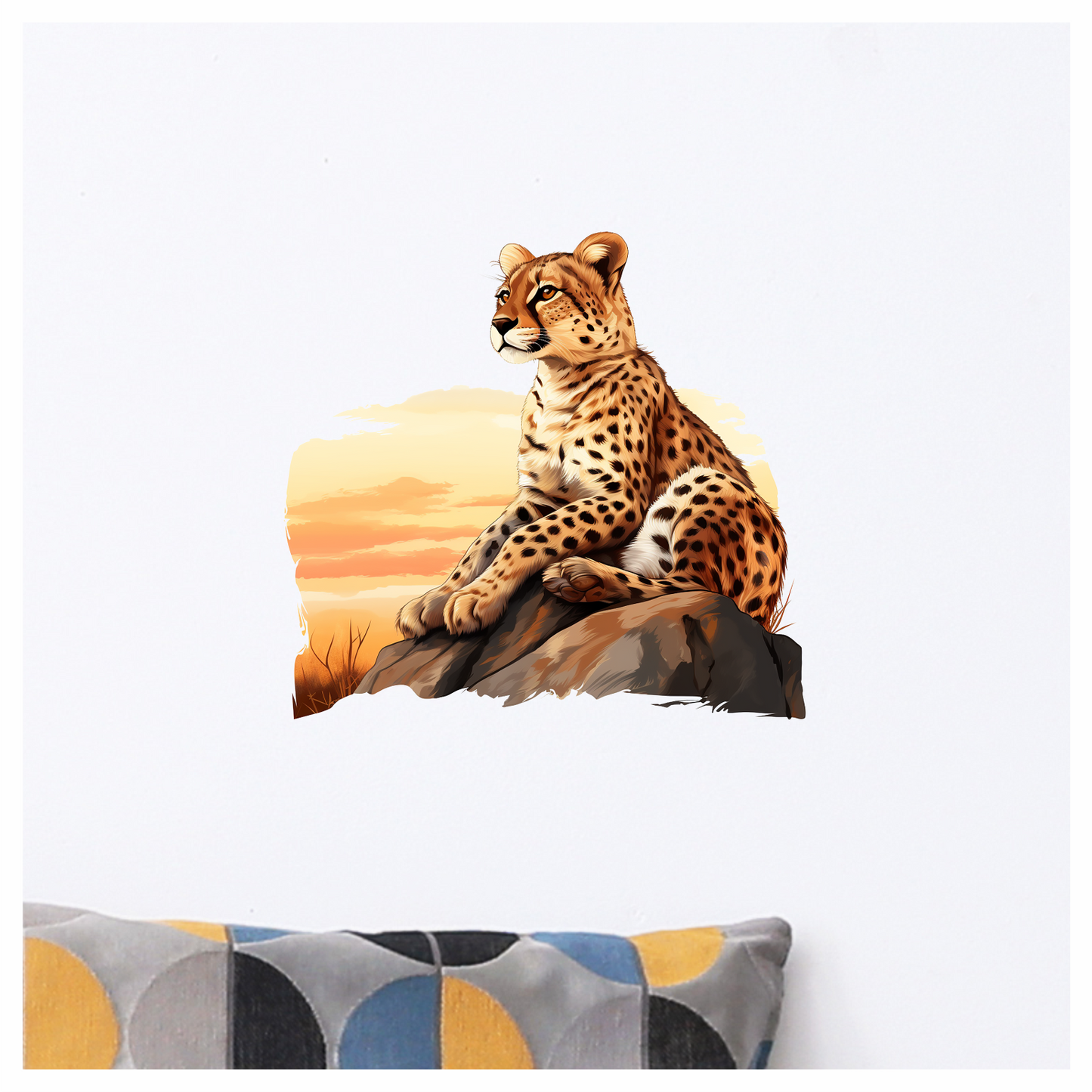 Brown Cheetah Sitting On Rock Sunset Vinyl Sticker Decal